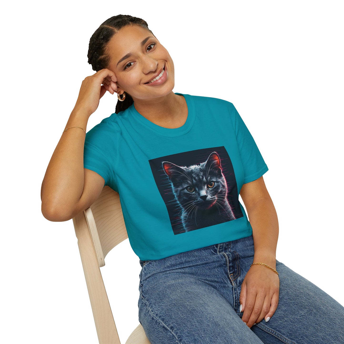 Pixellated Cat - Retro Meow Mode T-Shirt in Tropical Blue