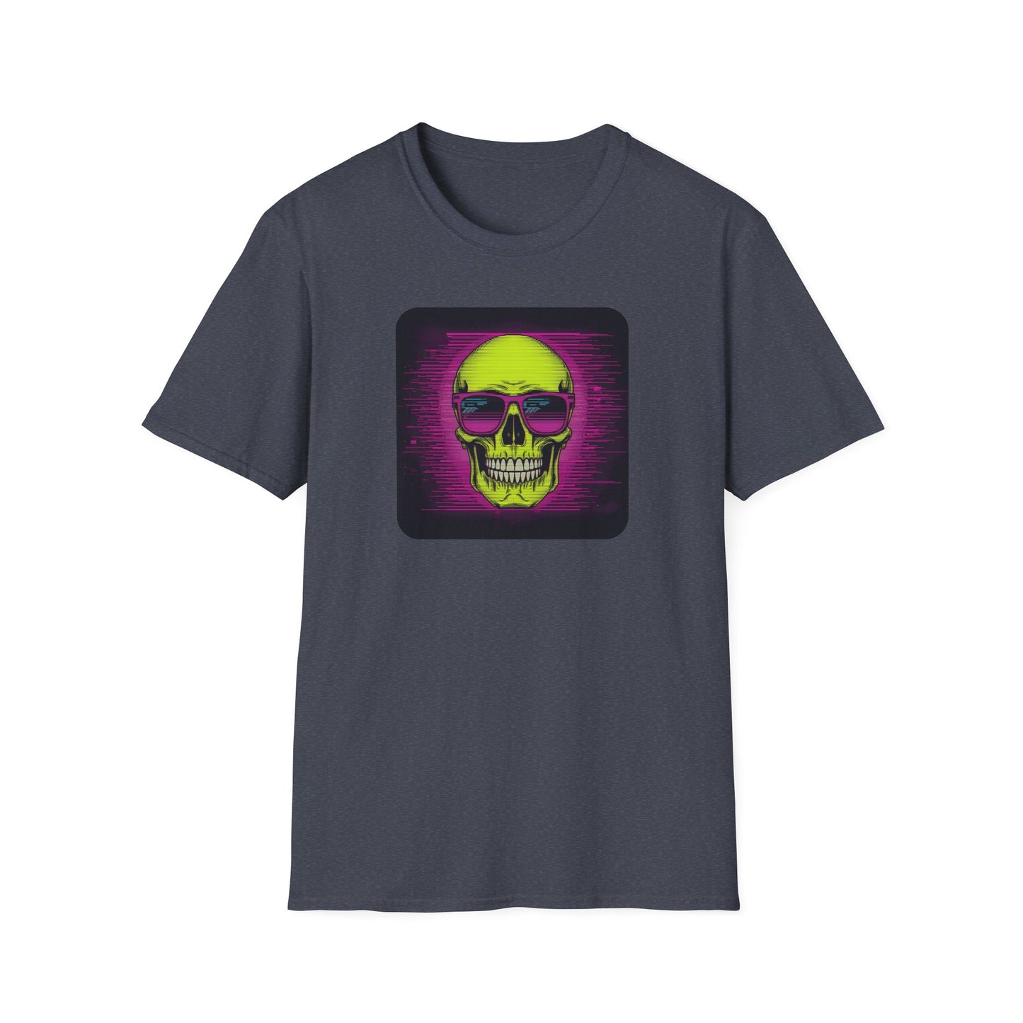 Game Over Retro Gamer Tee - Pixellated Skull in Heather Navy