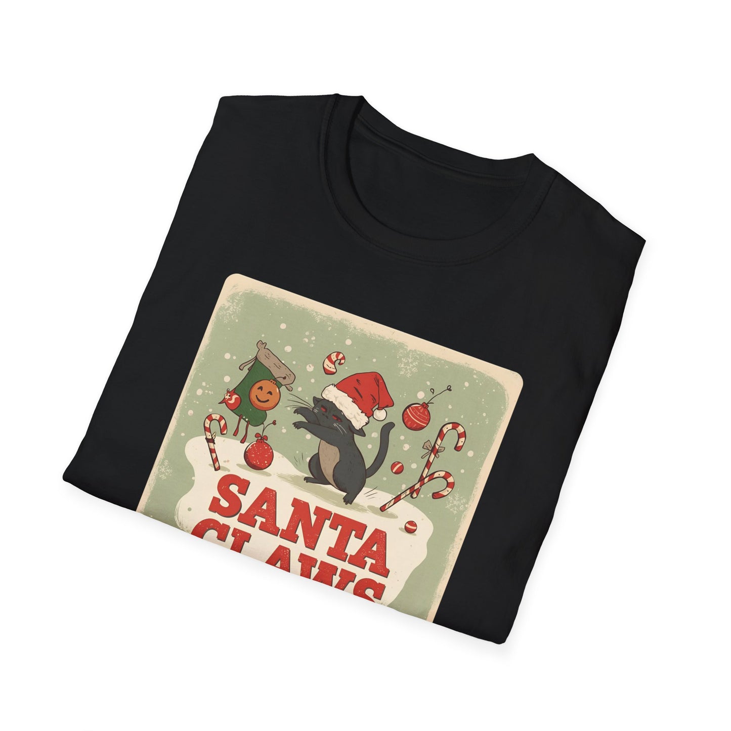Santa Claws Festive T-Shirt in Black - Folded
