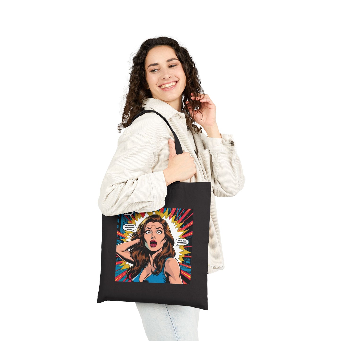 Pop Art Sass – “I Whisper WTF” Tote Bag in Black