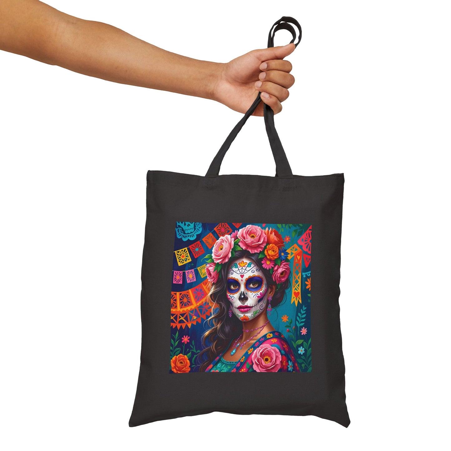 Rosé Reverie – Pink Día de los Muertos Beauty- Tote Bag in Black