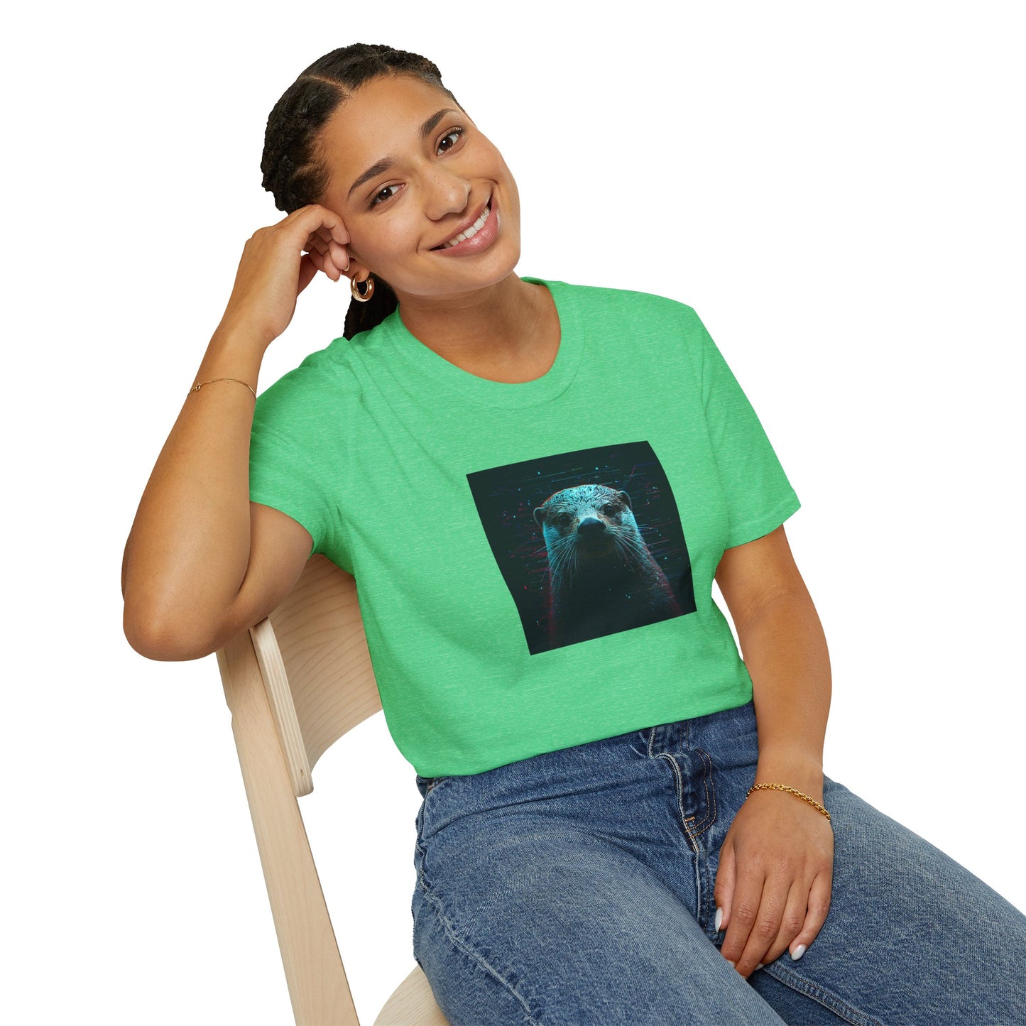 Pixellated Otter — Otterly Retro Gamer Tee in Heather Irish Green