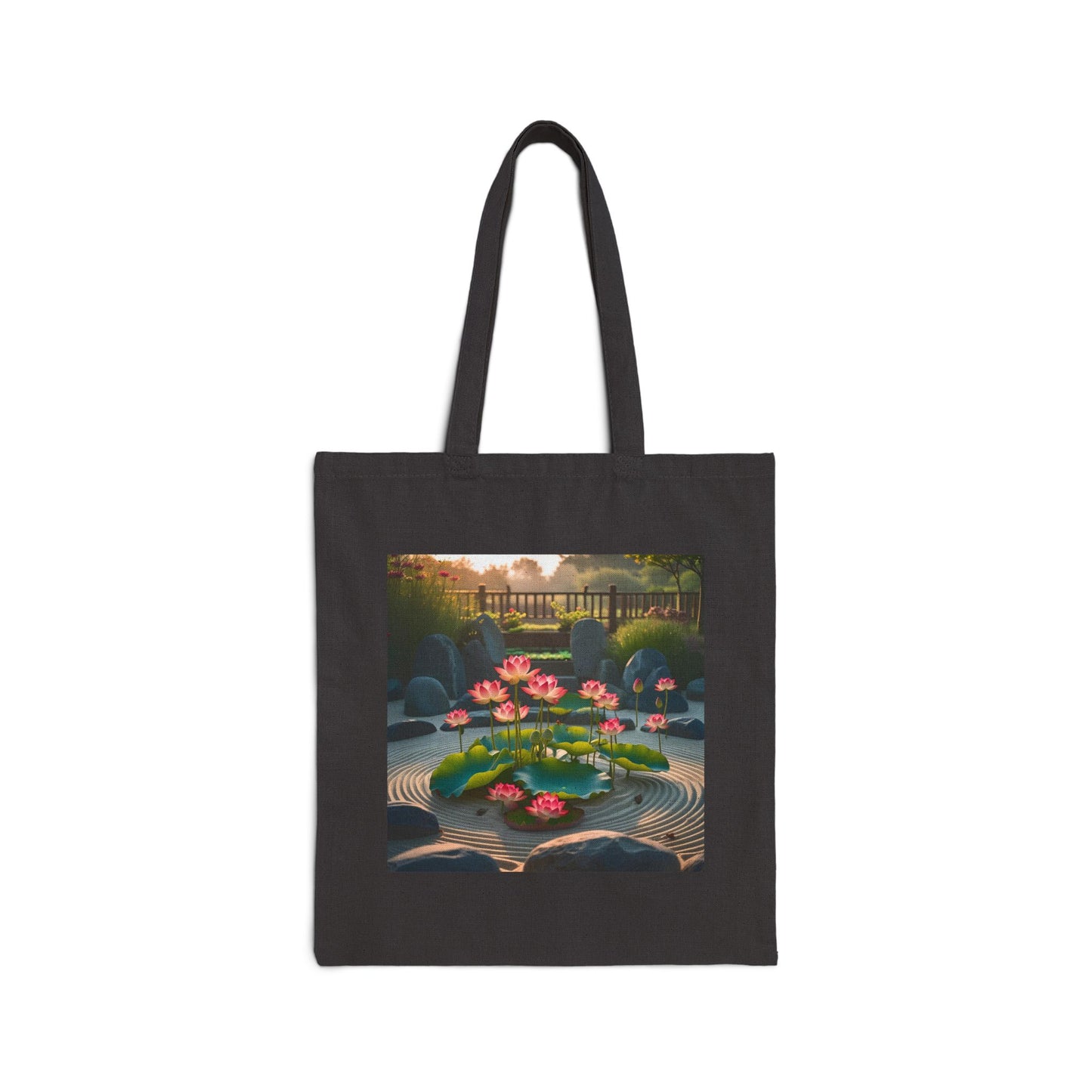 Garden of Stillness Canvas Tote Bag in Black
