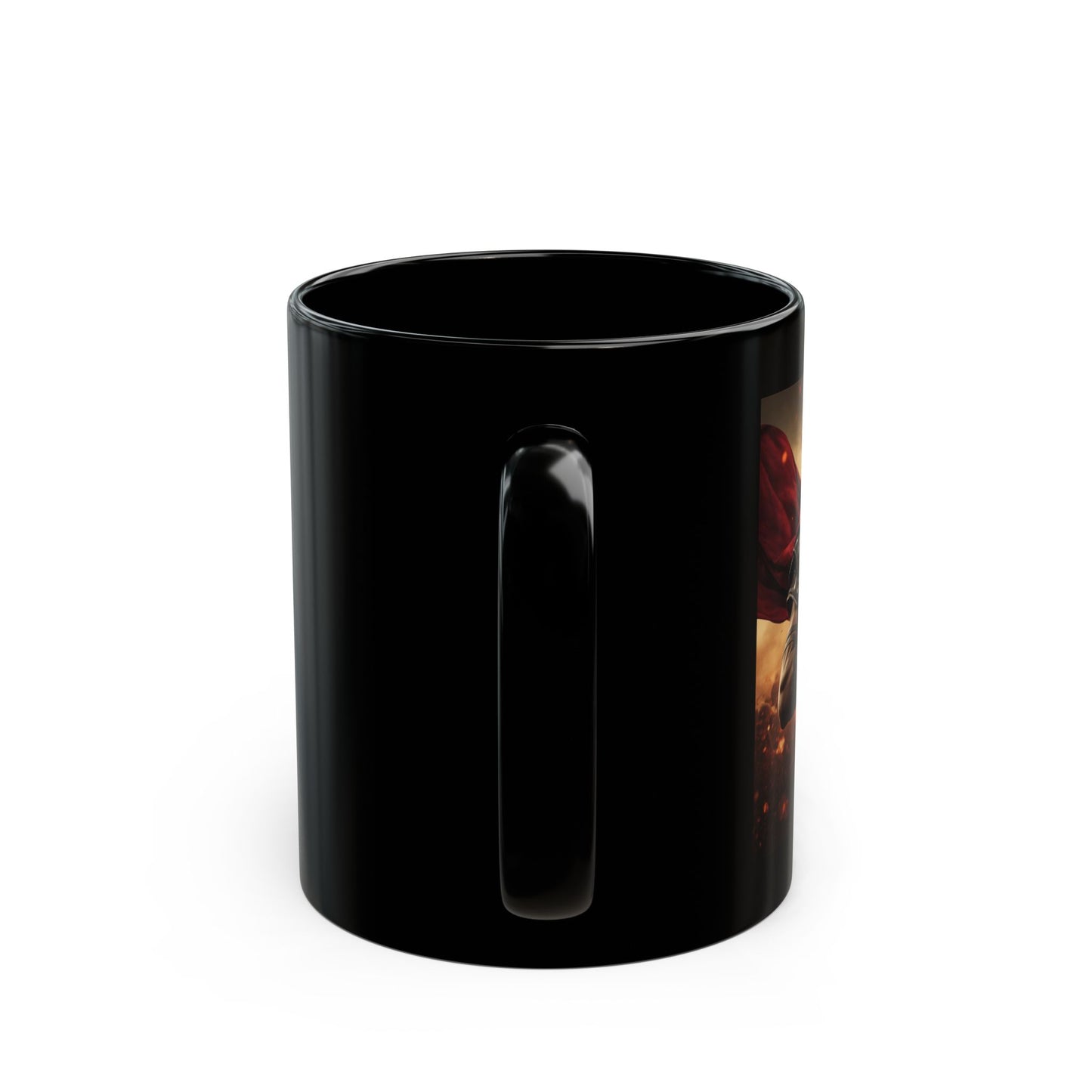 Ares - God of Fire and Fury Mug - Side View - Black mug with a Ares warrior image