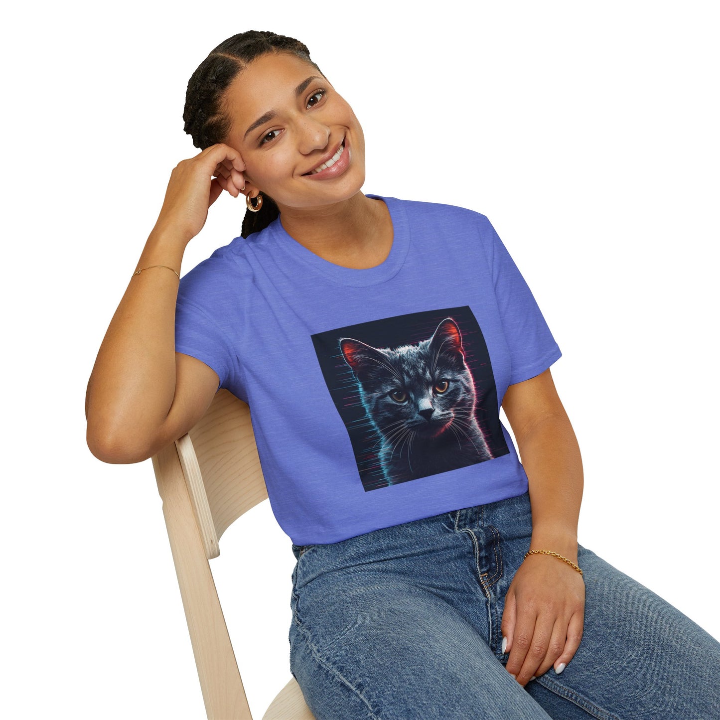 Pixellated Cat - Retro Meow Mode T-Shirt in Heather Royal