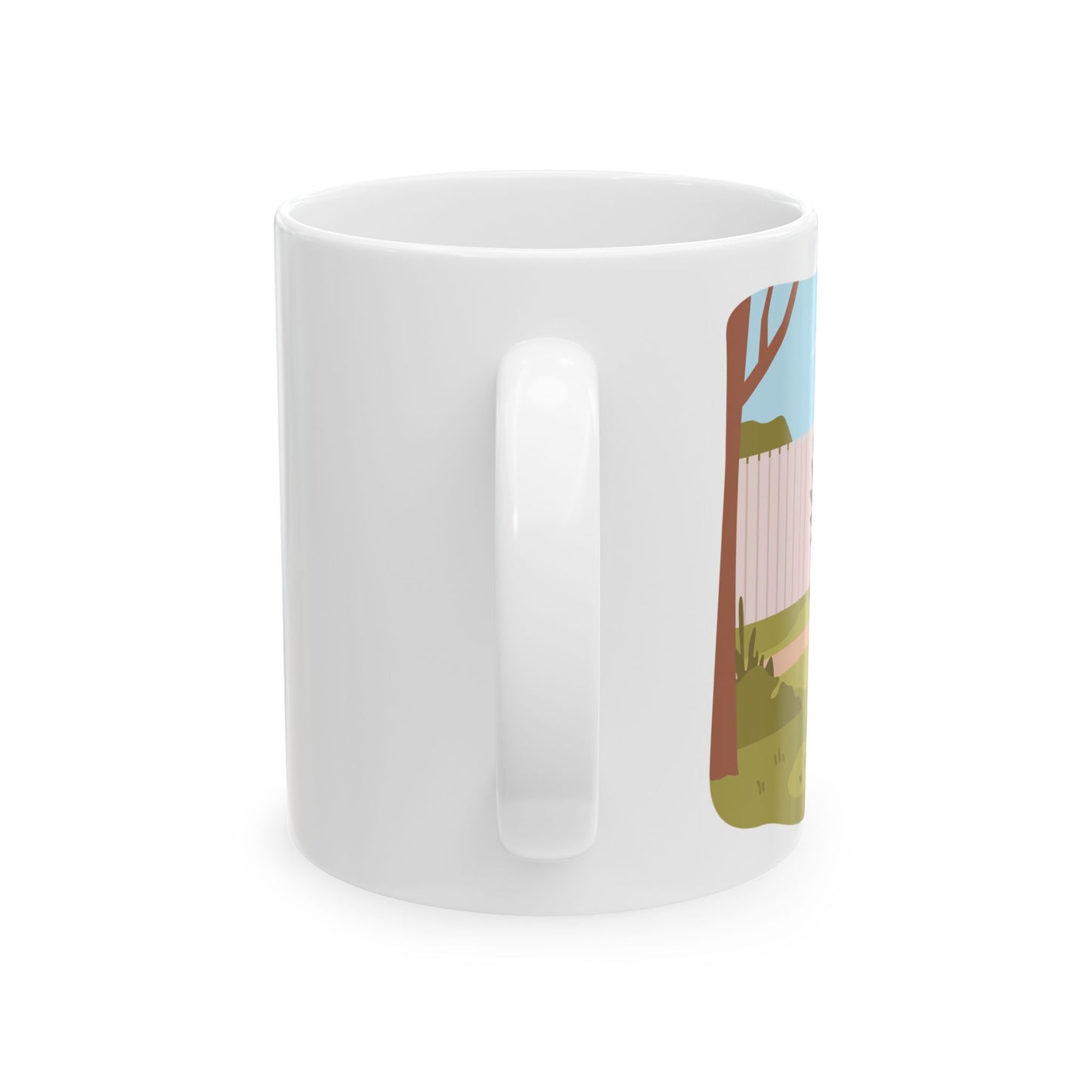 F CAW F - Sarcastic Crow Mug - side view - white mug with funny image of crow with text