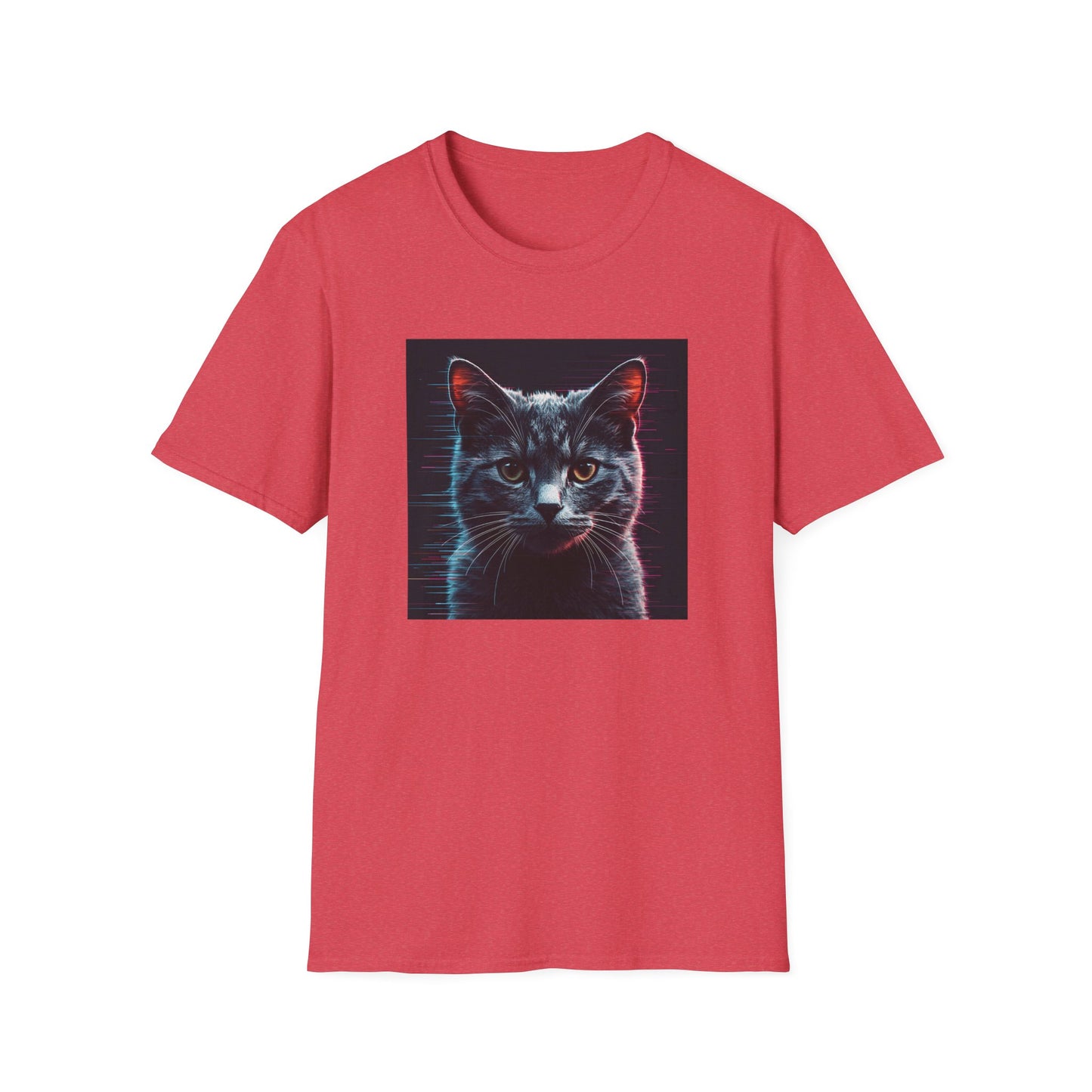 Pixellated Cat - Retro Meow Mode T-Shirt in Heather Red