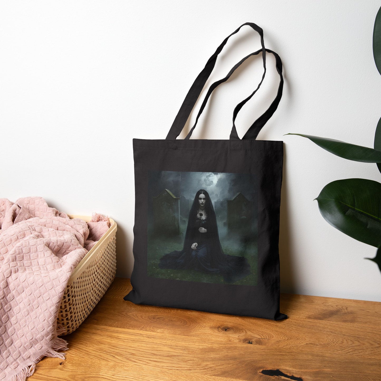 Veil of Mourning - Gothic Art Tote Bag in Black