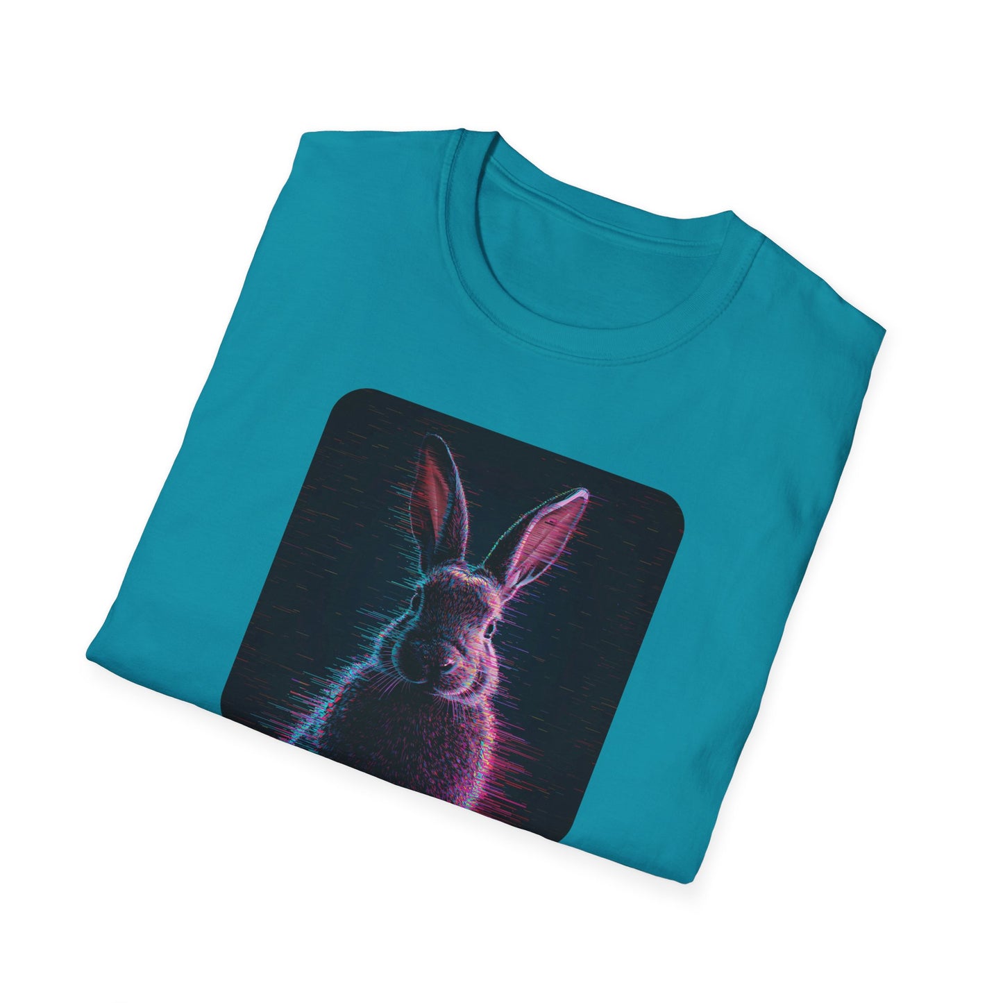 Pixellated Bunny — Hop Level Up Retro Gamer Tee in Tropical Blue - Folded