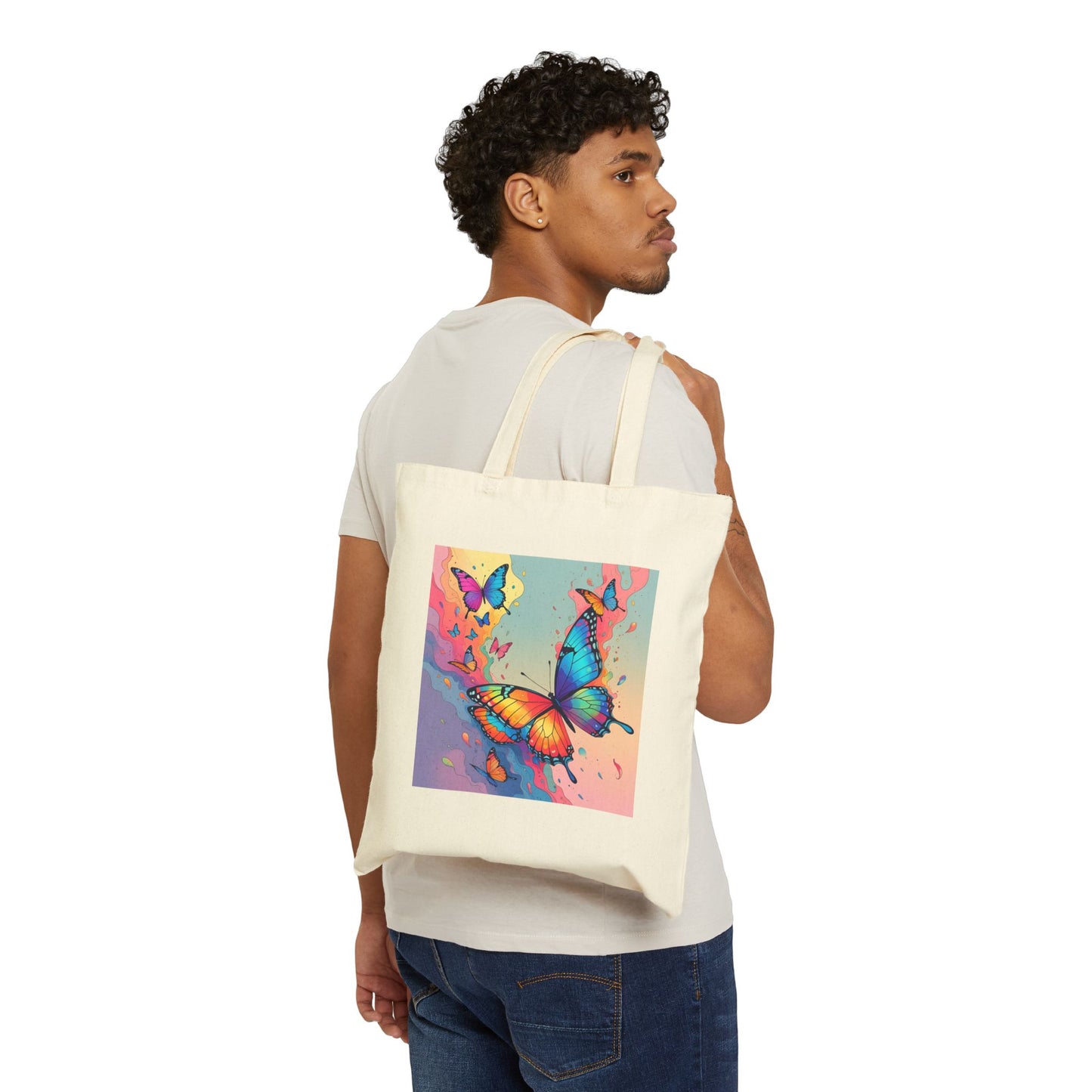 Sky Dancers – Watercolor Butterfly Symphony Tote Bag in Natural