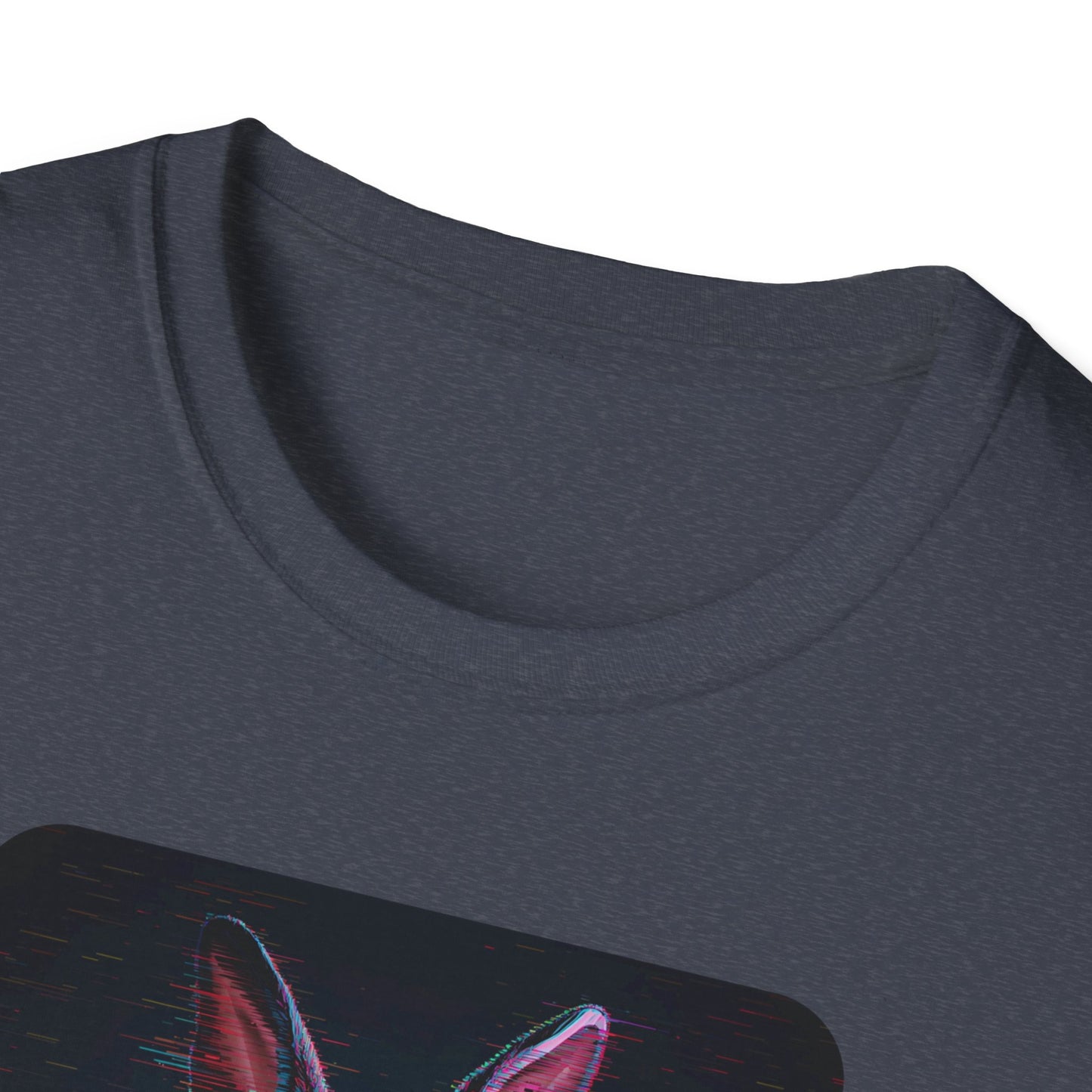 Pixellated Bunny — Hop Level Up Retro Gamer Tee in Heather Navy - Neckline