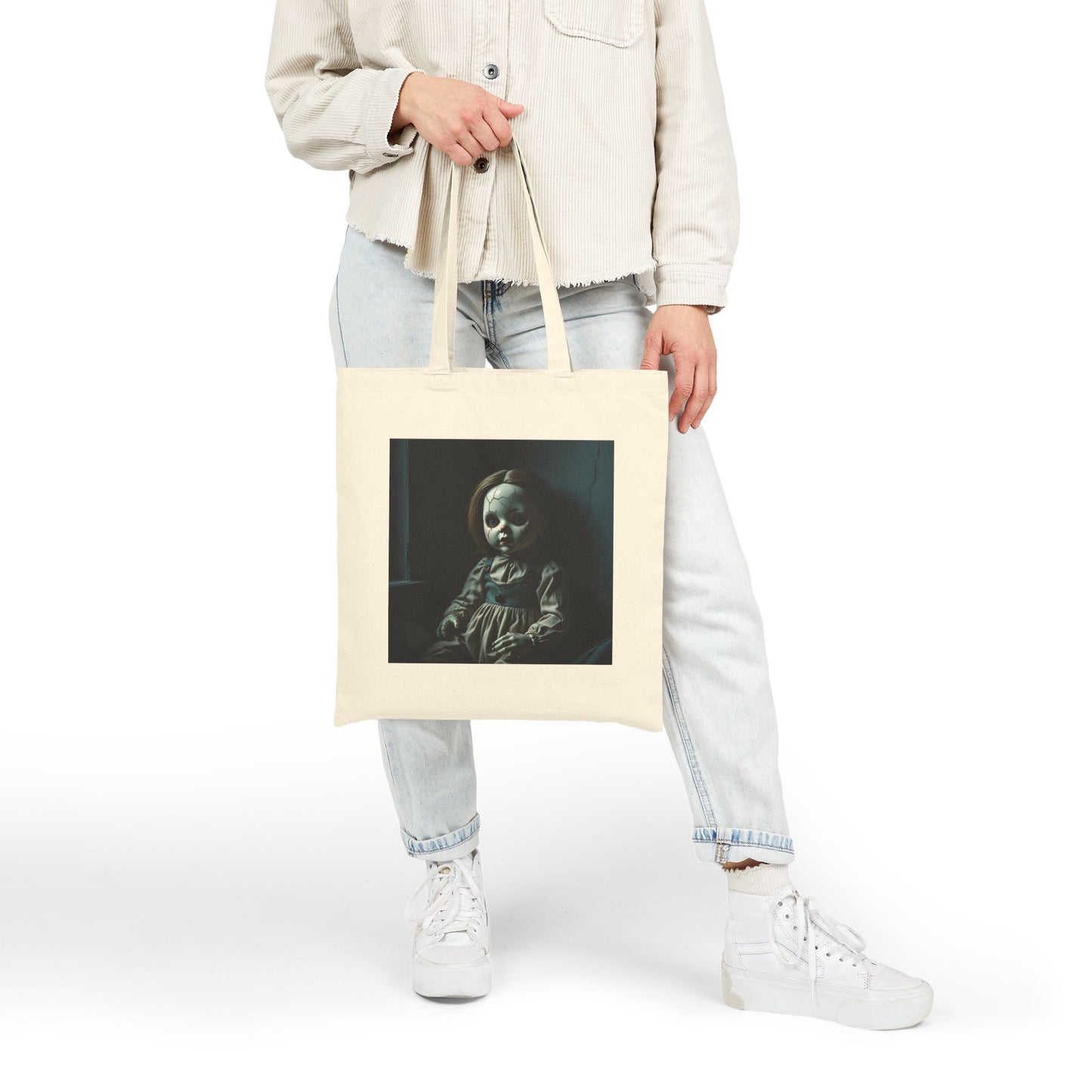 Mary Beth - Spooky Antique Doll Canvas Tote in Natural