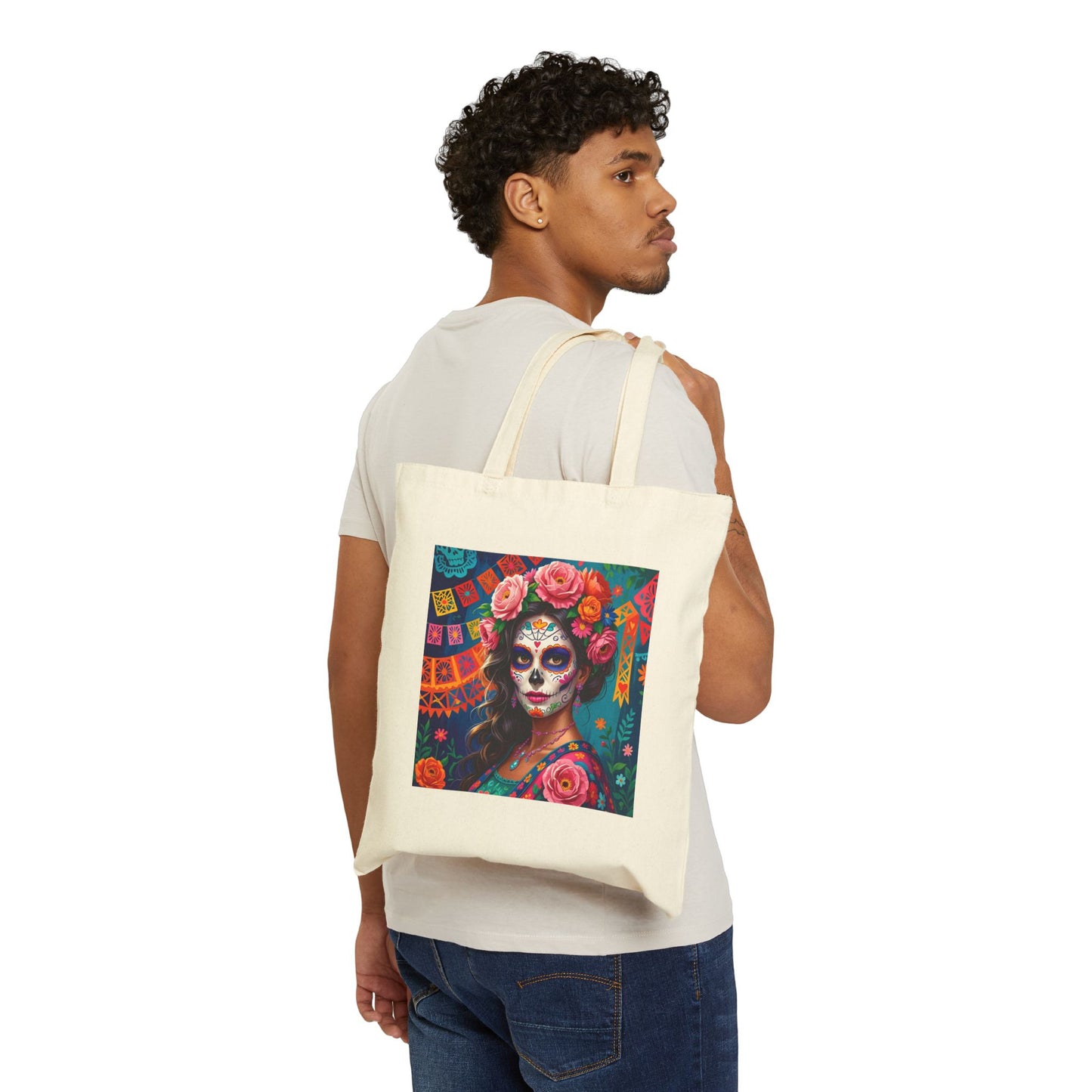 Rosé Reverie – Pink Día de los Muertos Beauty- Tote Bag in Natural