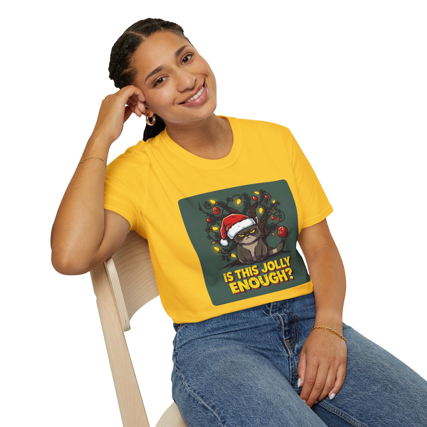 Grumpy Christmas Cat T-Shirt – “Is This Jolly Enough?”