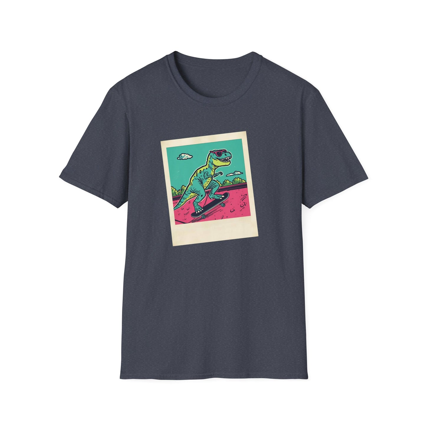 Retro Skater T-Rex T-Shirt – 90s Polaroid Dinosaur in Sunglasses