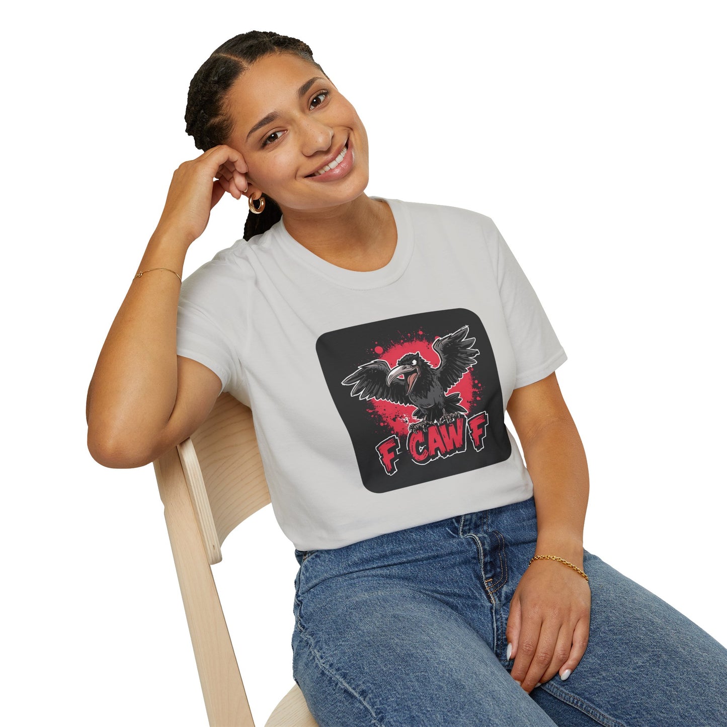 F Caw F – Gothic Crow Attitude T-Shirt in Ice Grey