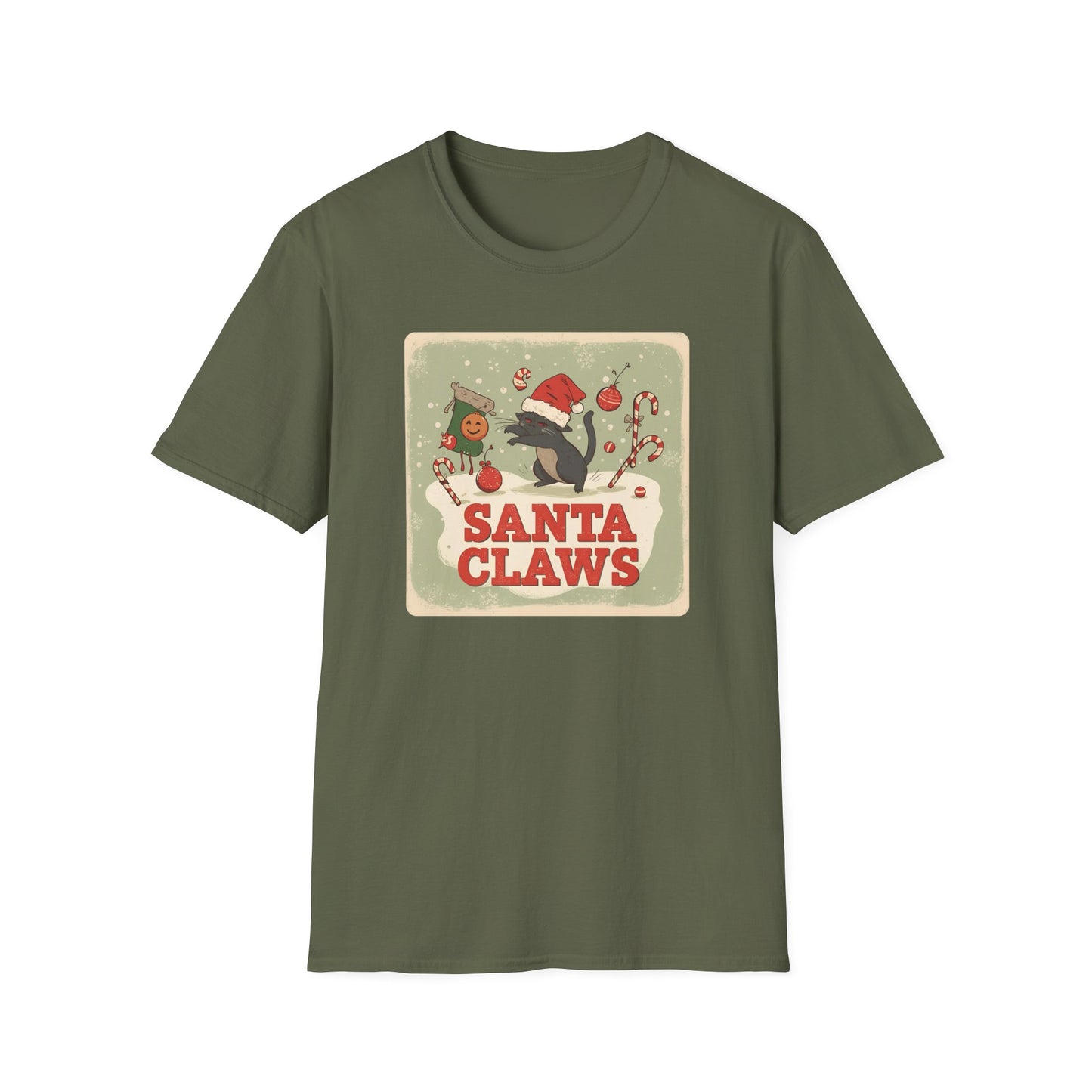 Santa Claws Festive T-Shirt in Military Green