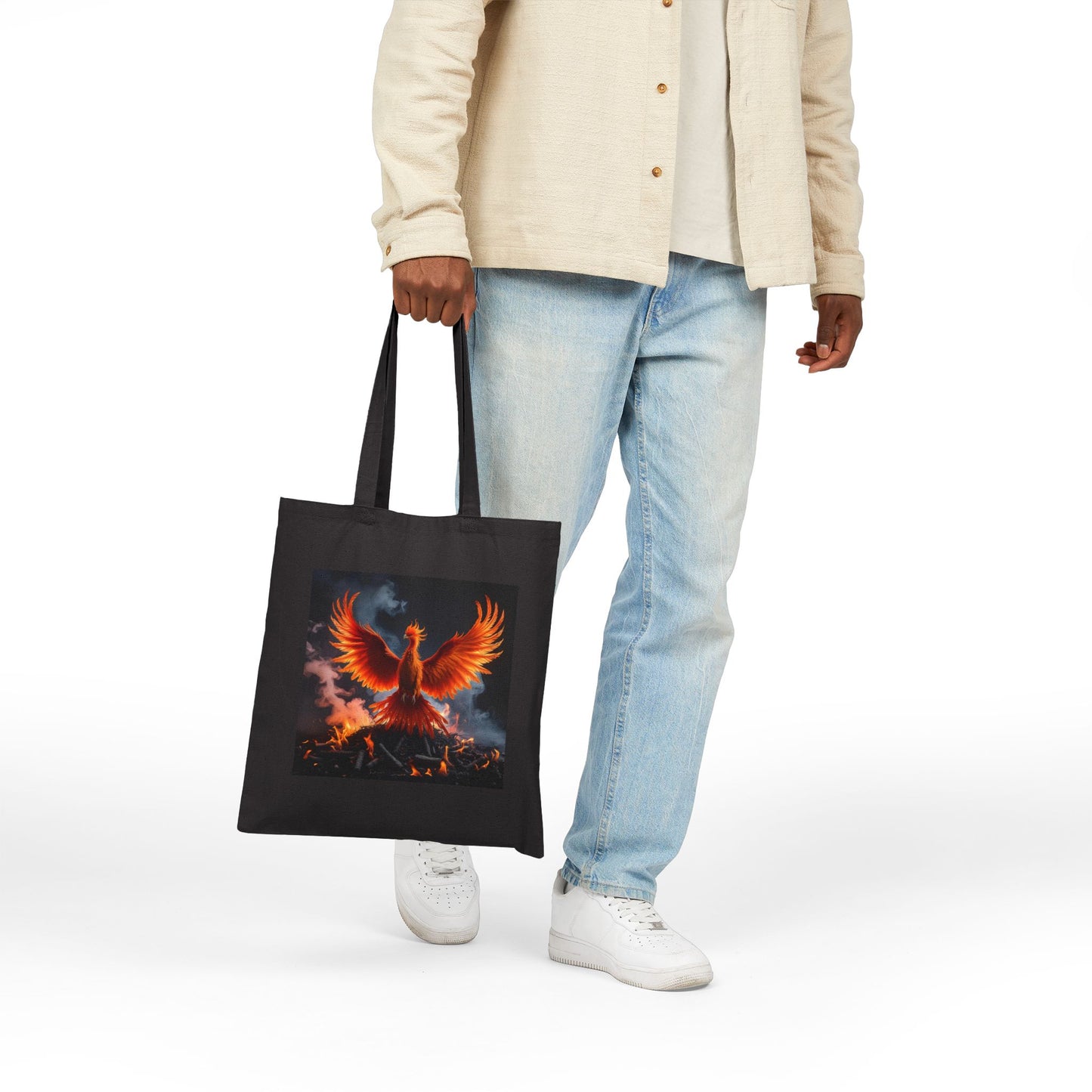 Empowering Phoenix Rising Canvas Tote in Black