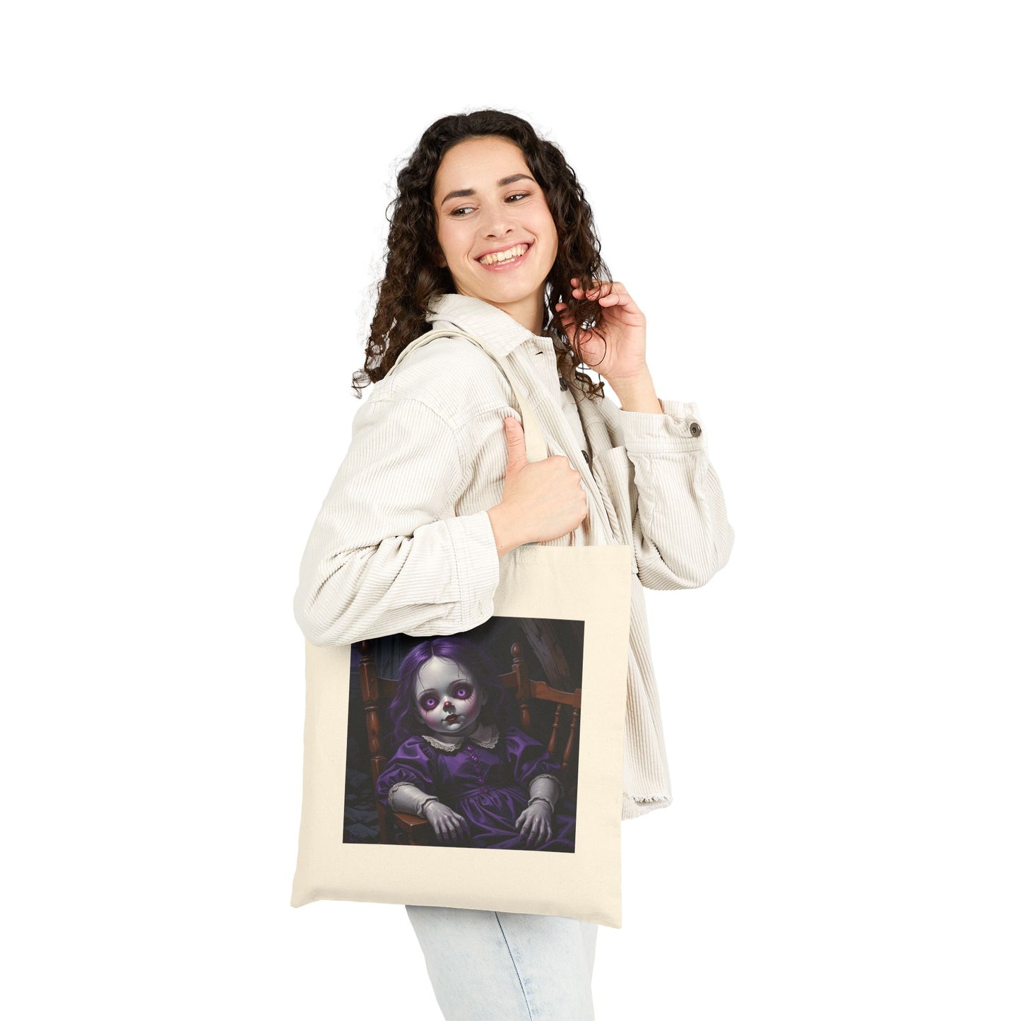 Lili Mae - Creepy Vintage Doll Canvas Tote in Natural
