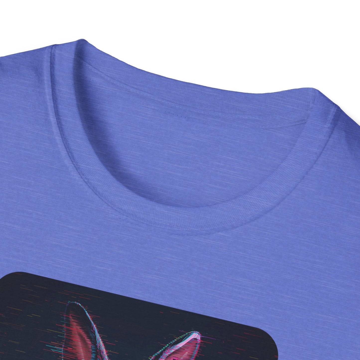 Pixellated Bunny — Hop Level Up Retro Gamer Tee in Heather Royal - Neckline