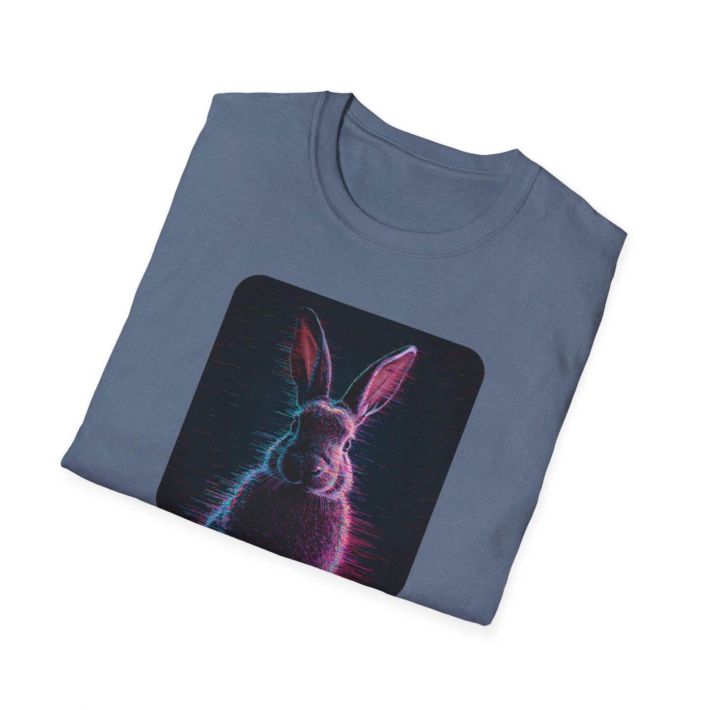 Pixellated Bunny — Hop Level Up Retro Gamer Tee in Heather Indigo