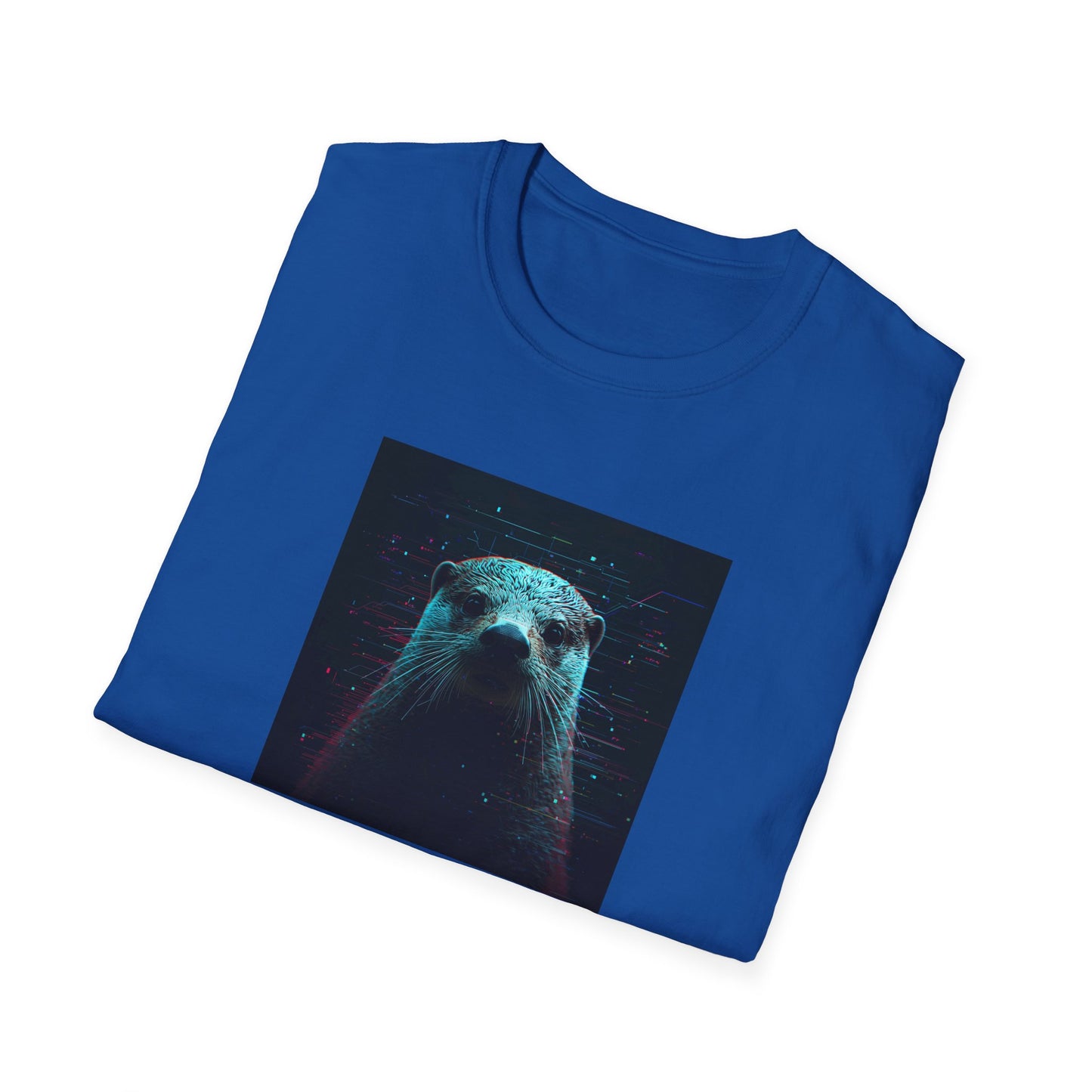 Pixellated Otter — Otterly Retro Gamer Tee in Royal - Folded