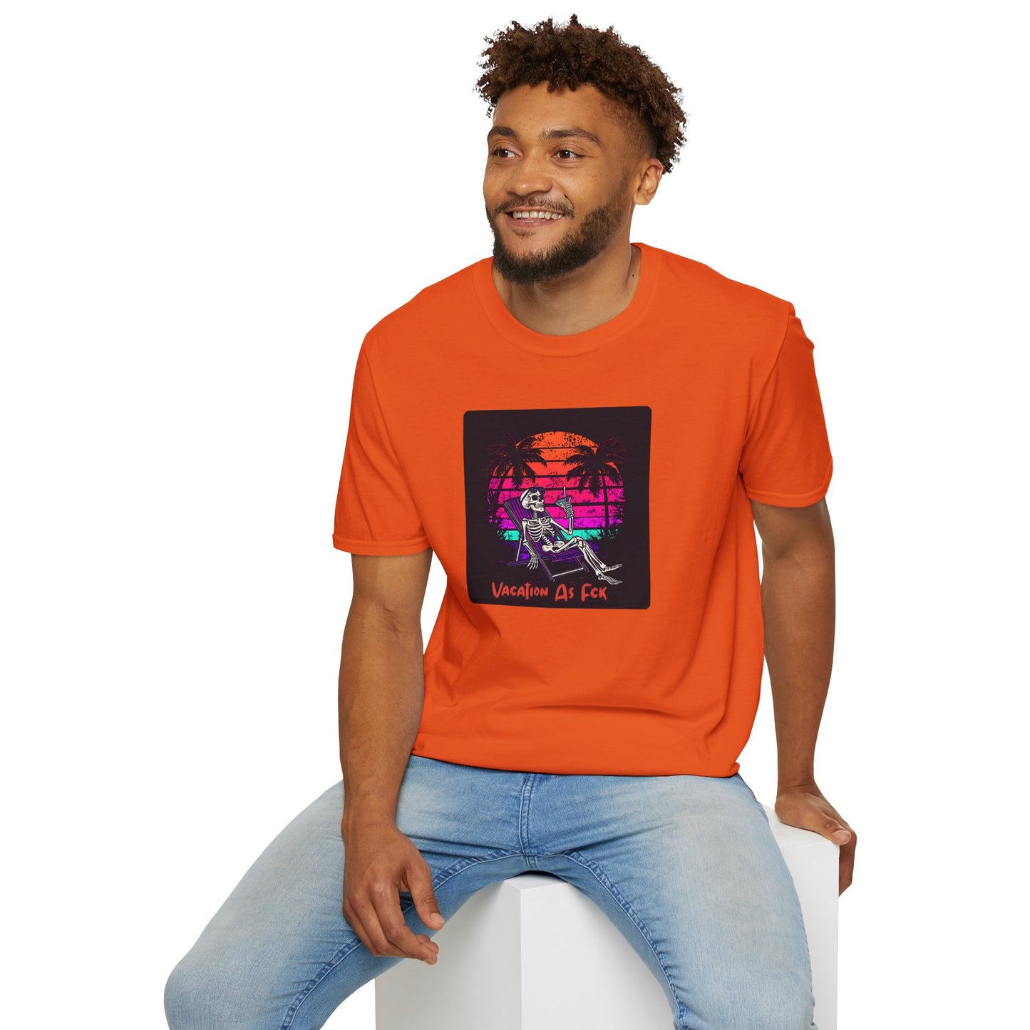 Vacation As Fck T-Shirt – Chill Neon Skeleton Beach Tee