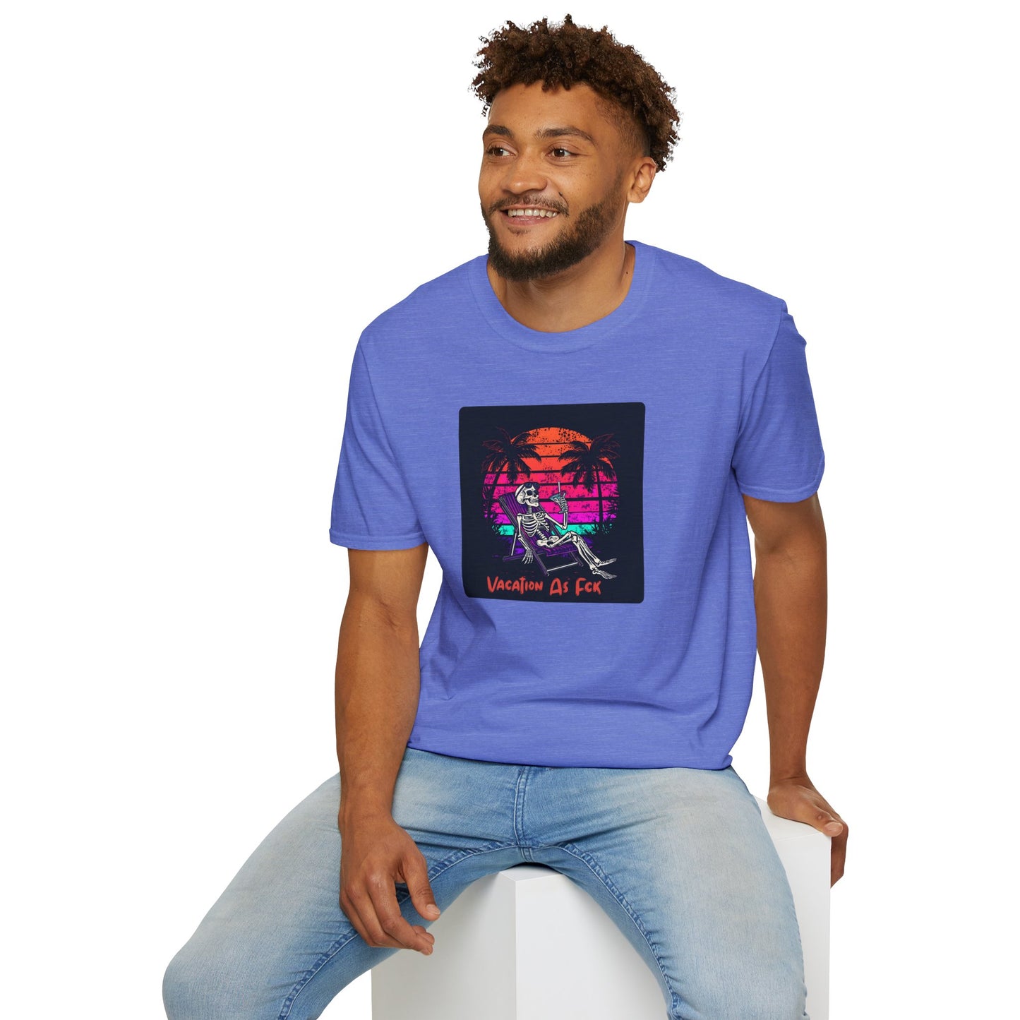 Vacation As Fck T-Shirt – Chill Neon Skeleton Beach Tee