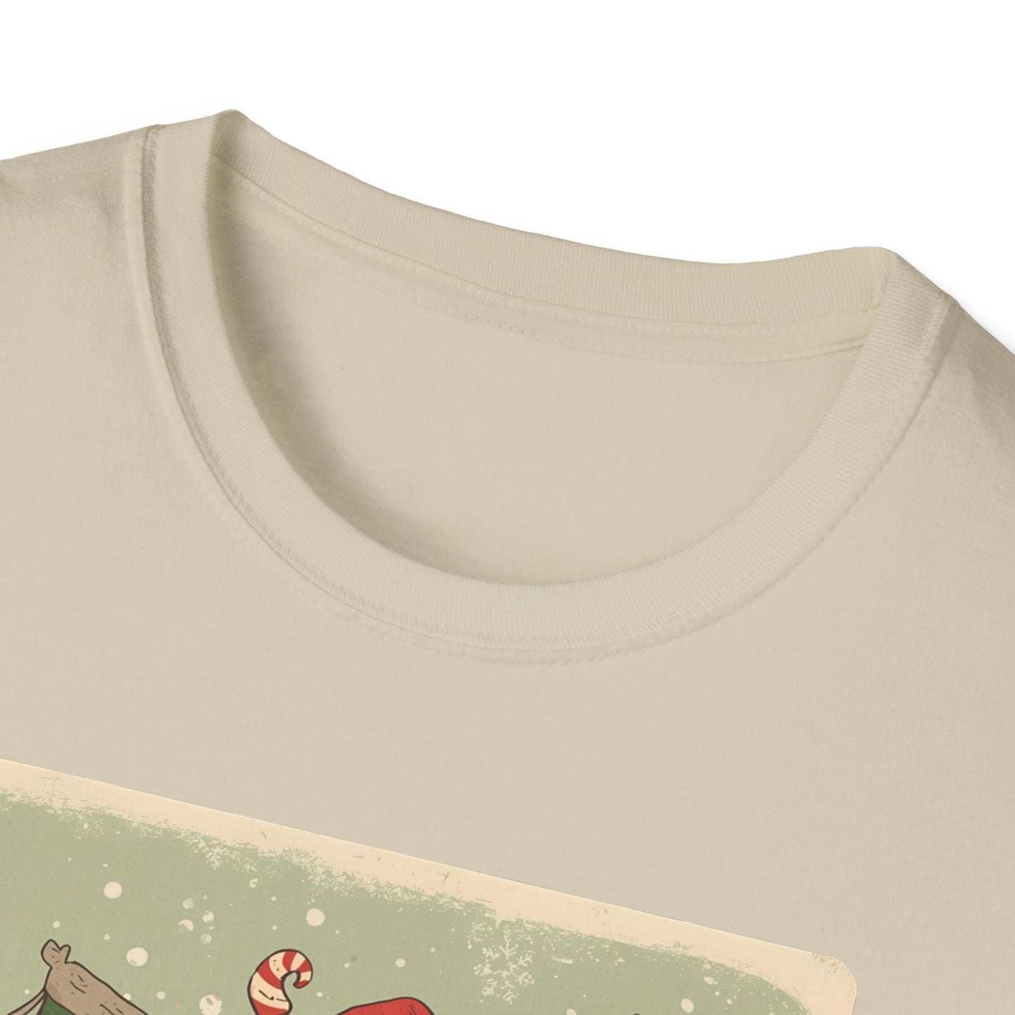 Santa Claws Festive T-Shirt in Sand - Neckline