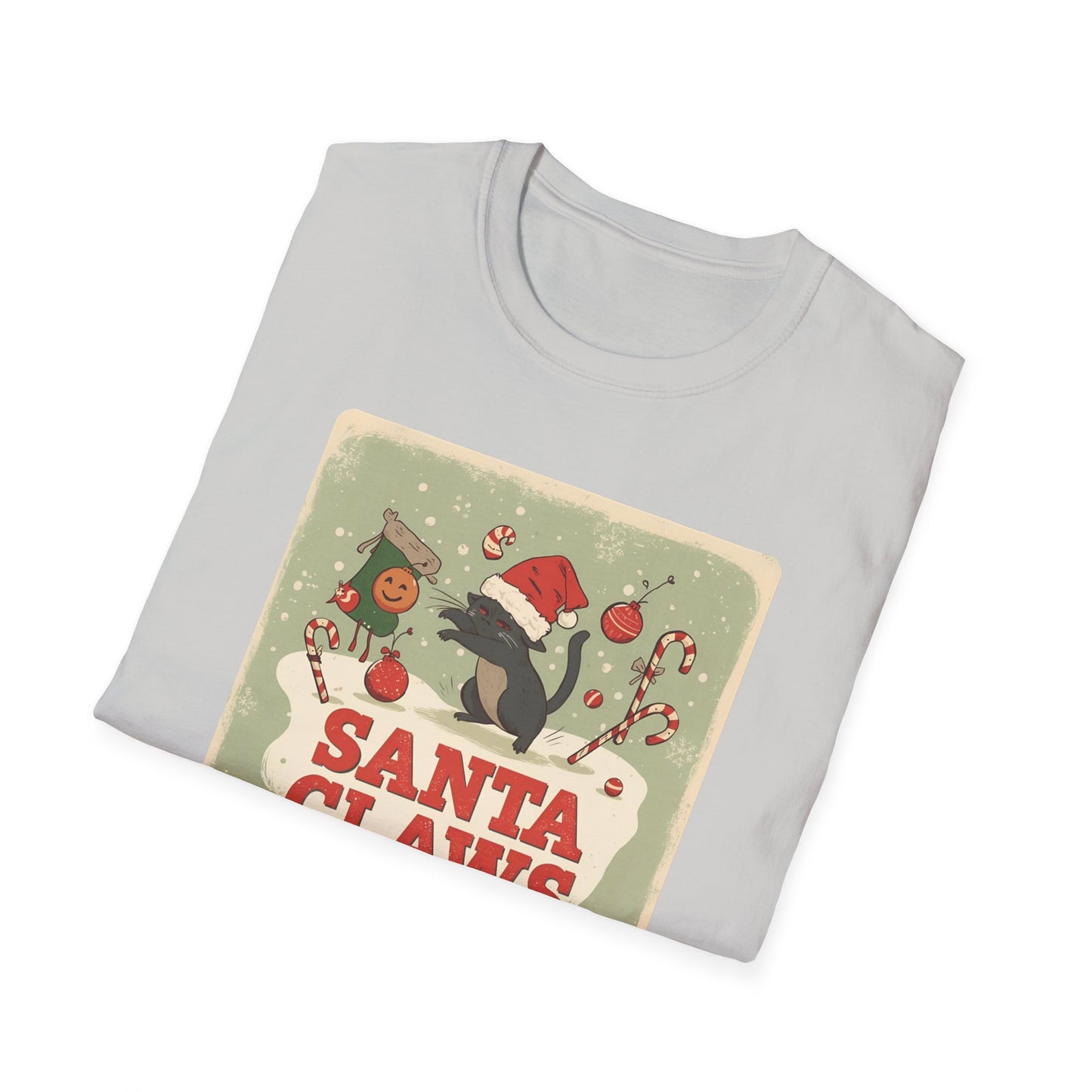 Santa Claws Festive T-Shirt in Ice Grey - Folded