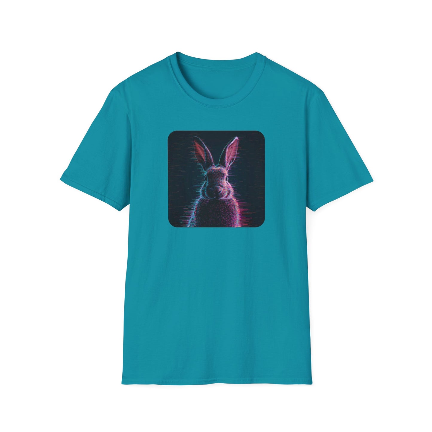 Pixellated Bunny — Hop Level Up Retro Gamer Tee in Tropical Blue