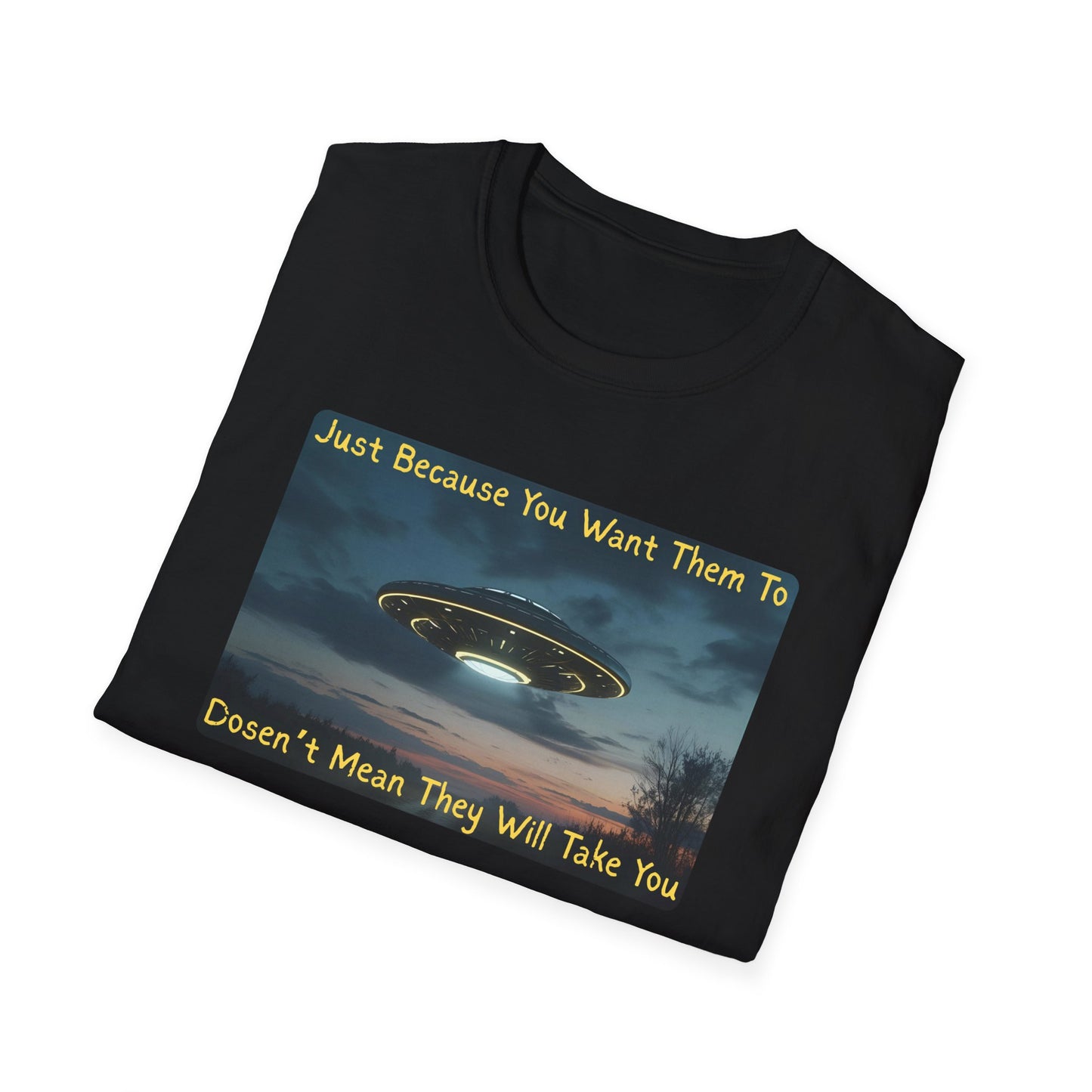 Just Because You Want Them To Dosen't Mean They Will Take You UFO T-Shirt in Black - Folded