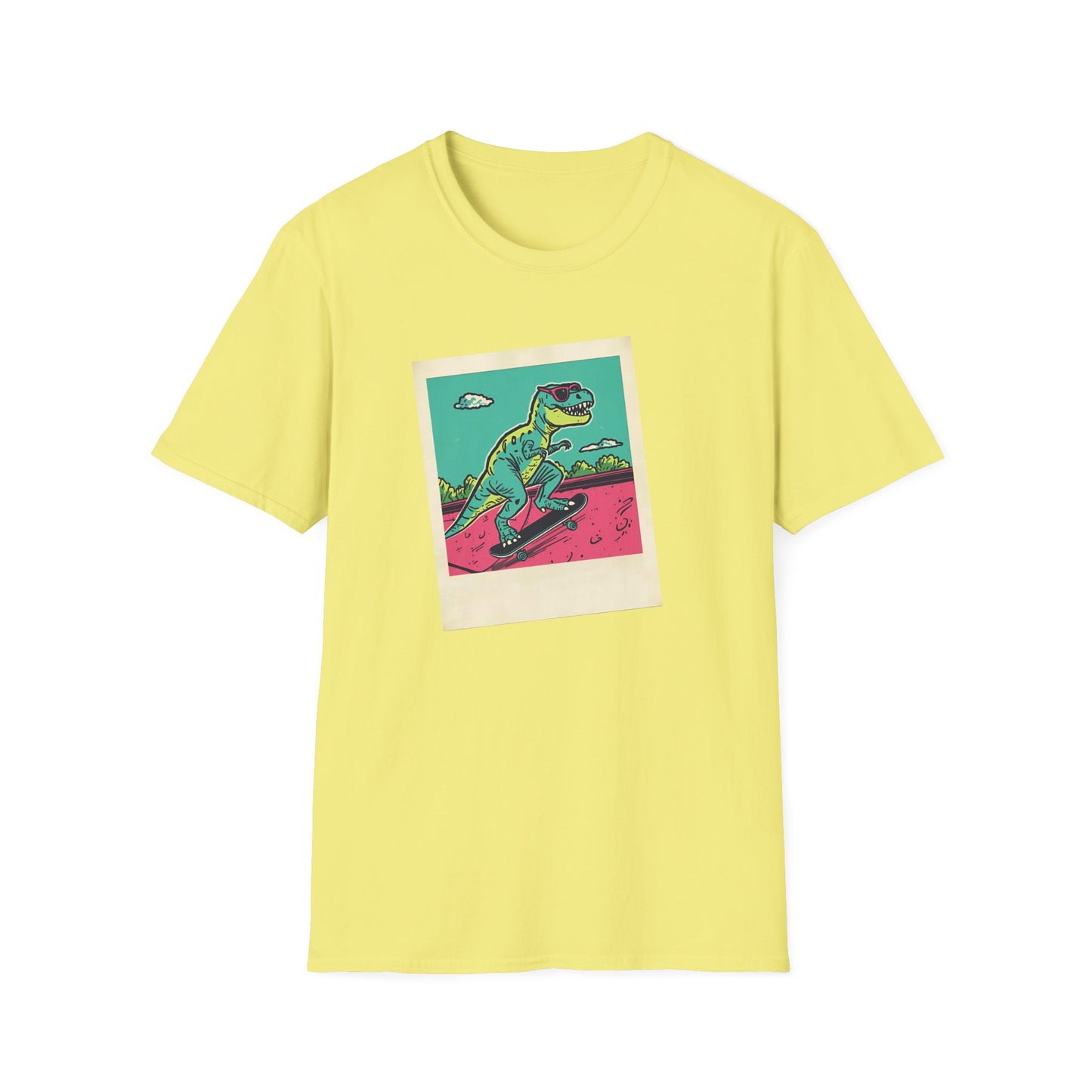 Retro Skater T-Rex T-Shirt – 90s Polaroid Dinosaur in Sunglasses