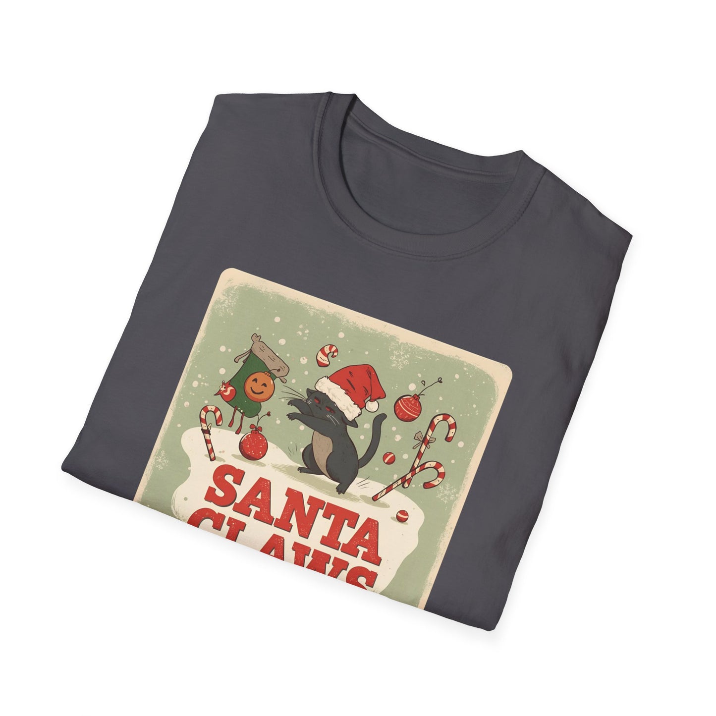 Santa Claws Festive T-Shirt in Charcoal - Folded