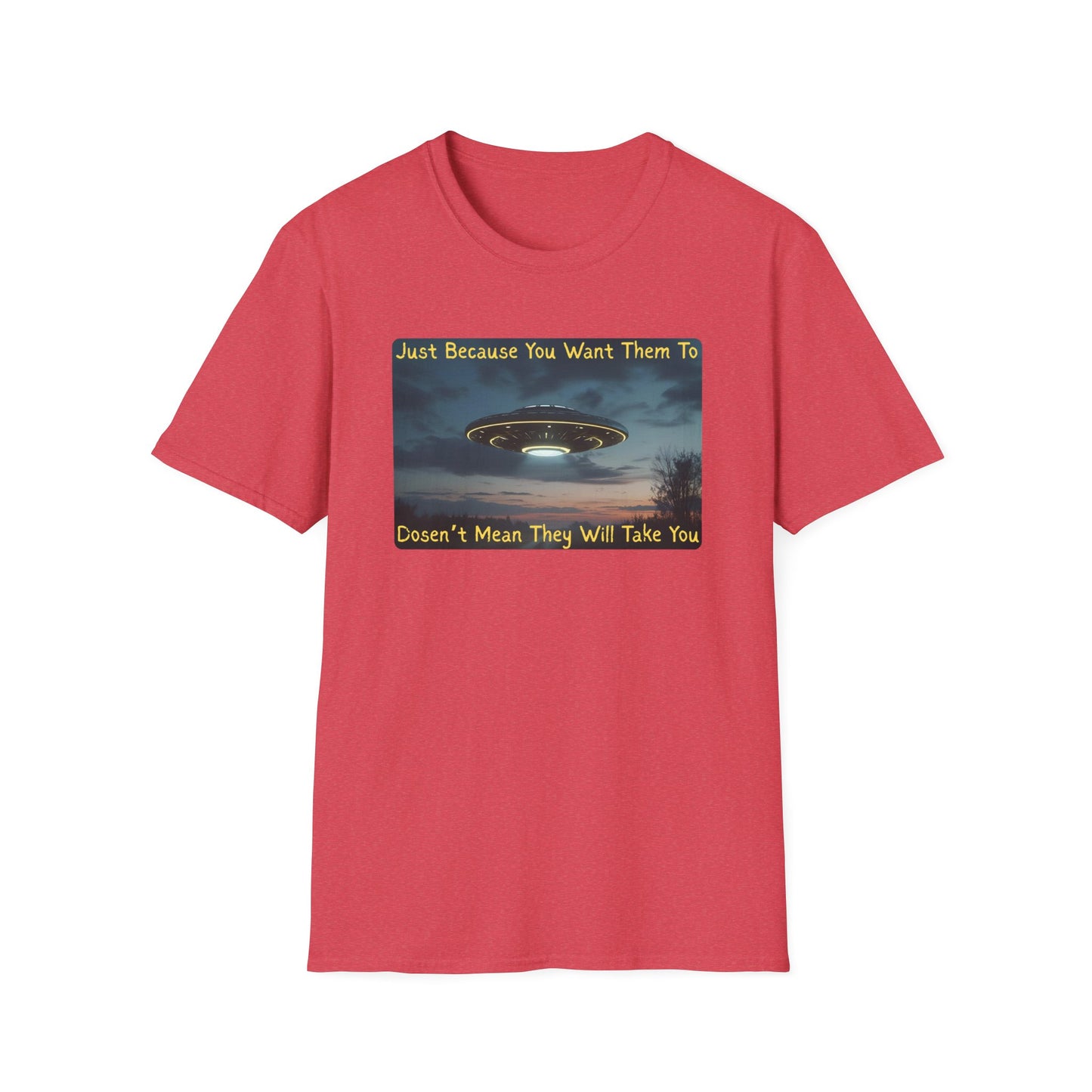 Just Because You Want Them To Dosen't Mean They Will Take You UFO T-Shirt in Heather Red