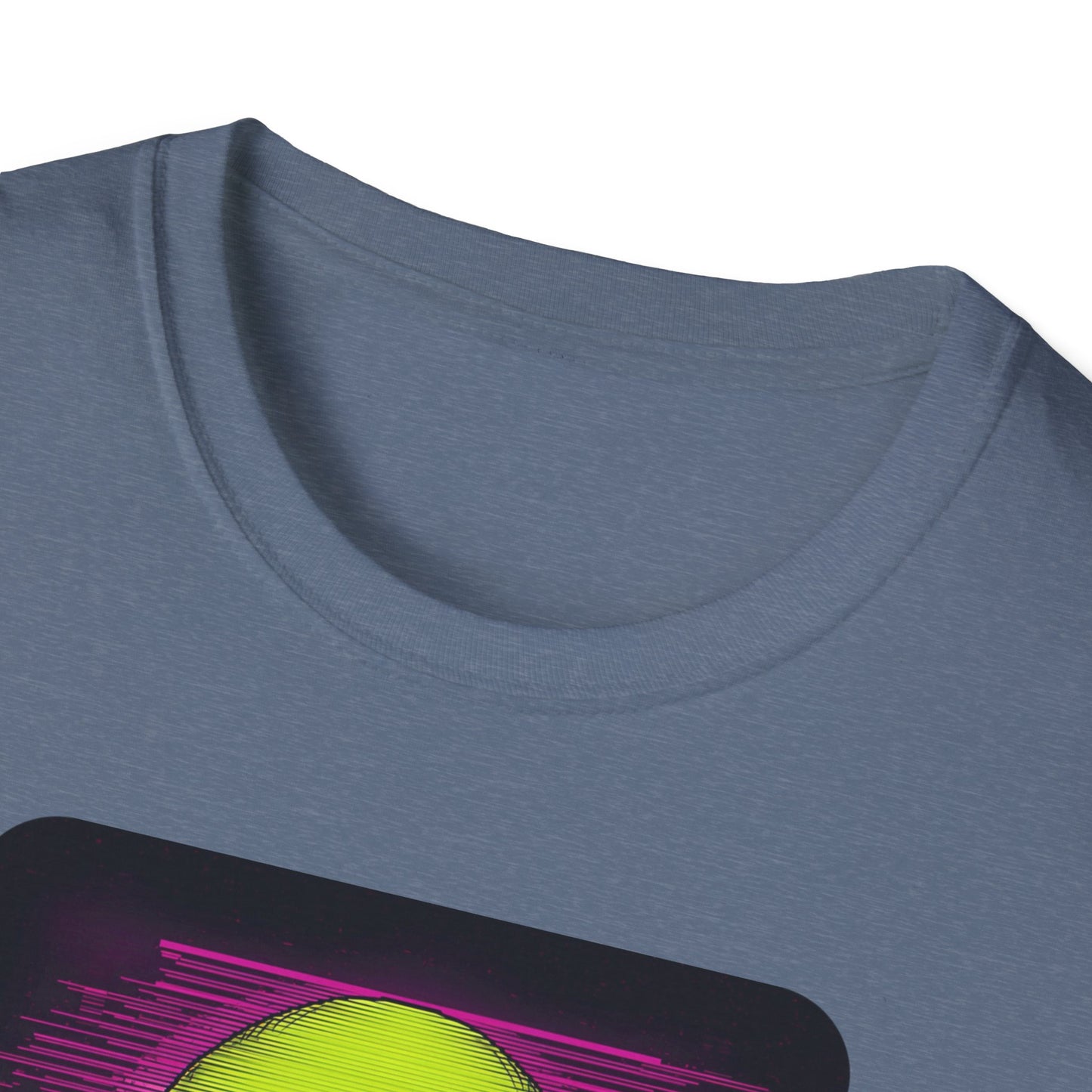 Game Over Retro Gamer Tee - Pixellated Skull in Heather Indigo - Neckline
