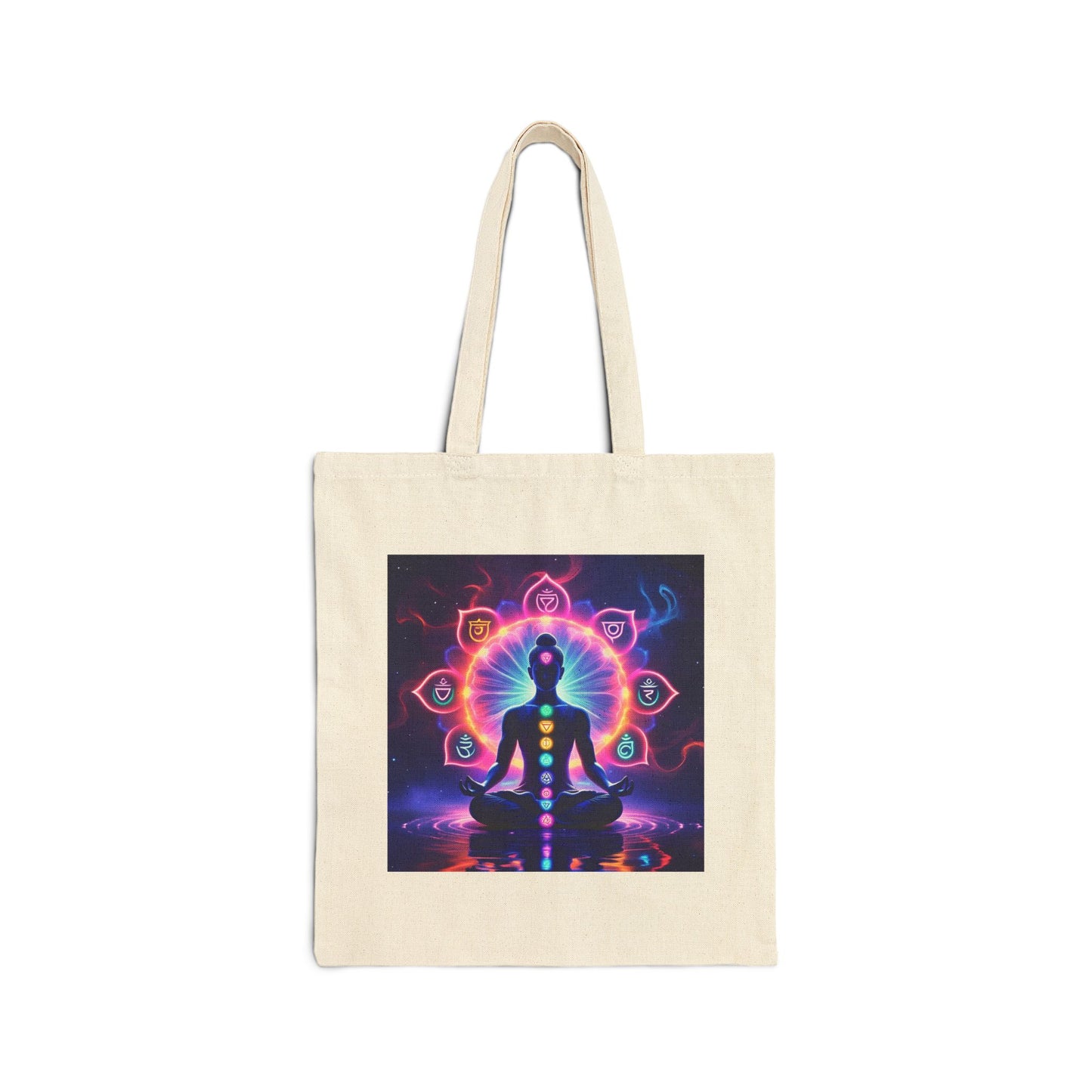 Spiritual Chakra Cotton Canvas Tote Bag in Natural