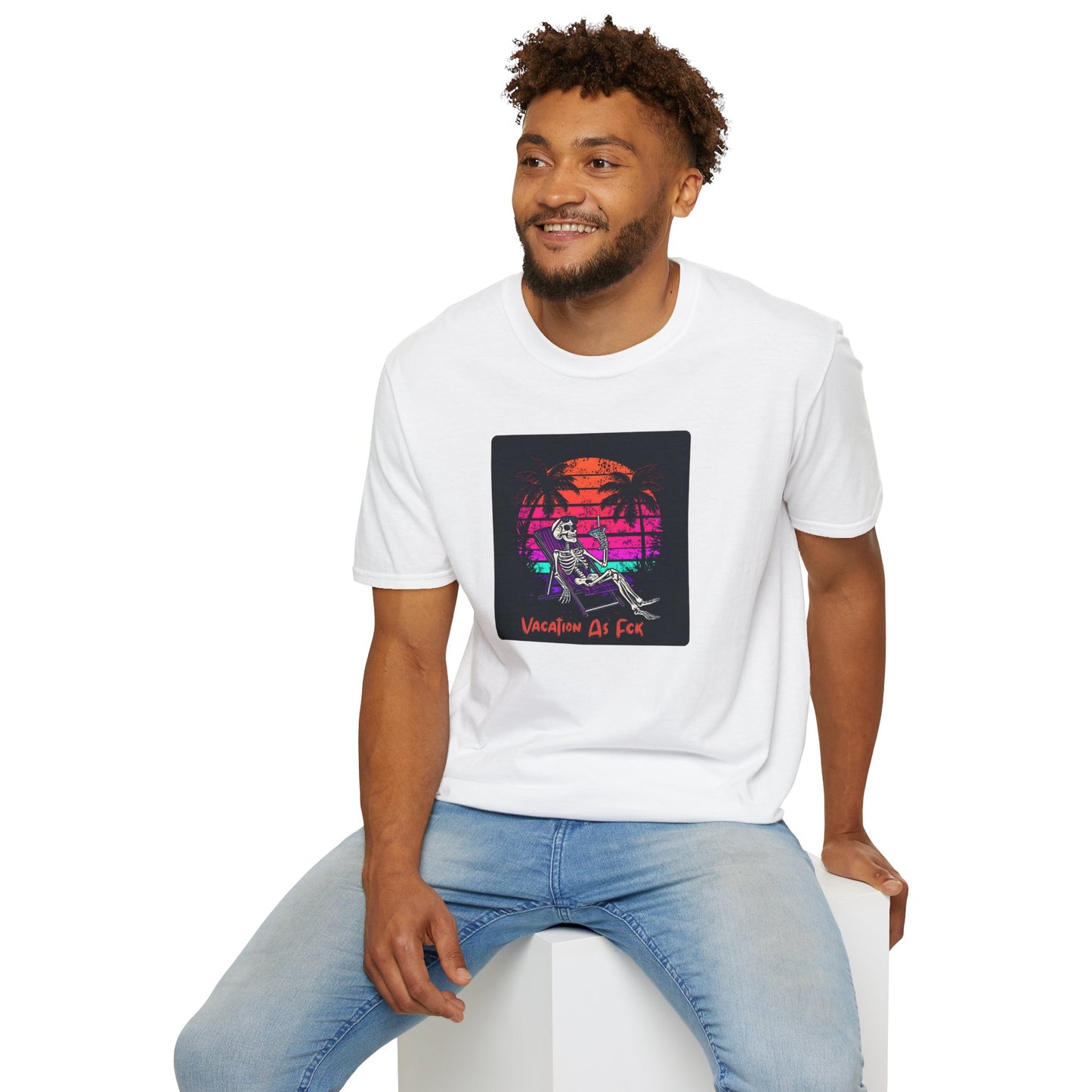 Vacation As Fck T-Shirt – Chill Neon Skeleton Beach Tee