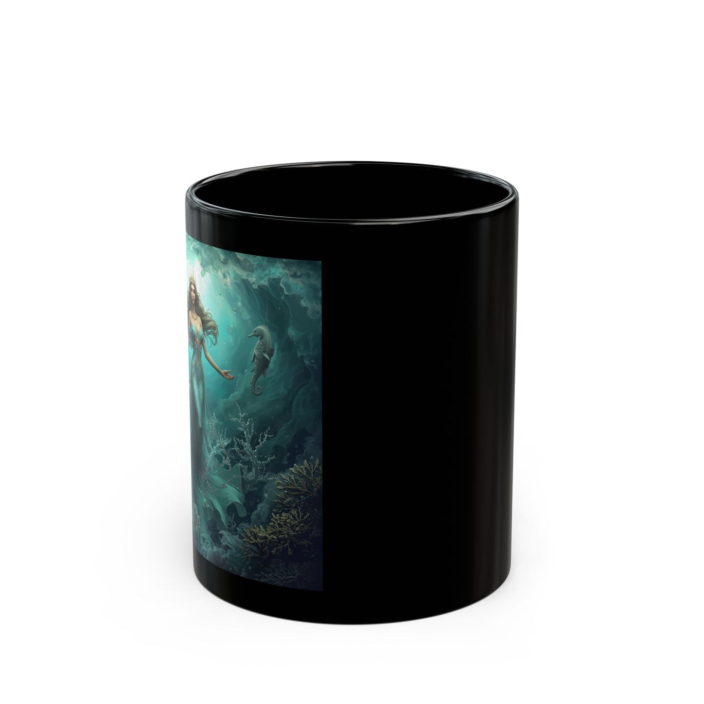 Amphitrite – Queen of the Sea - side view - black mug with Amphitrite image
