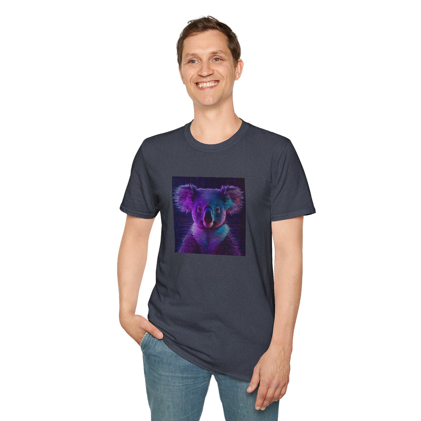 Pixellated Koala — Pixel Down Under Retro Gamer Tee in Heather Navy