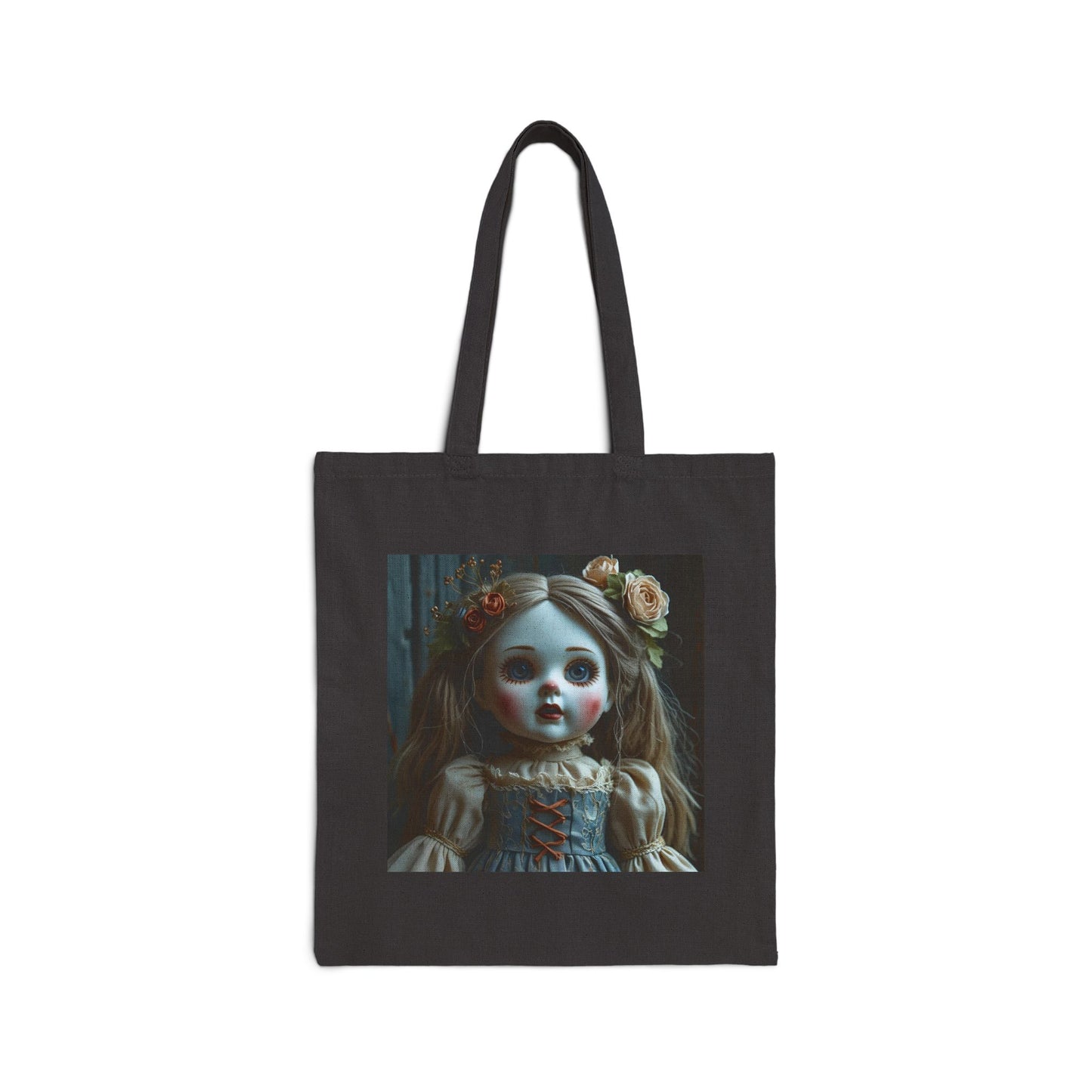 Ruby - Spooky Doll Canvas Tote Bag in Black