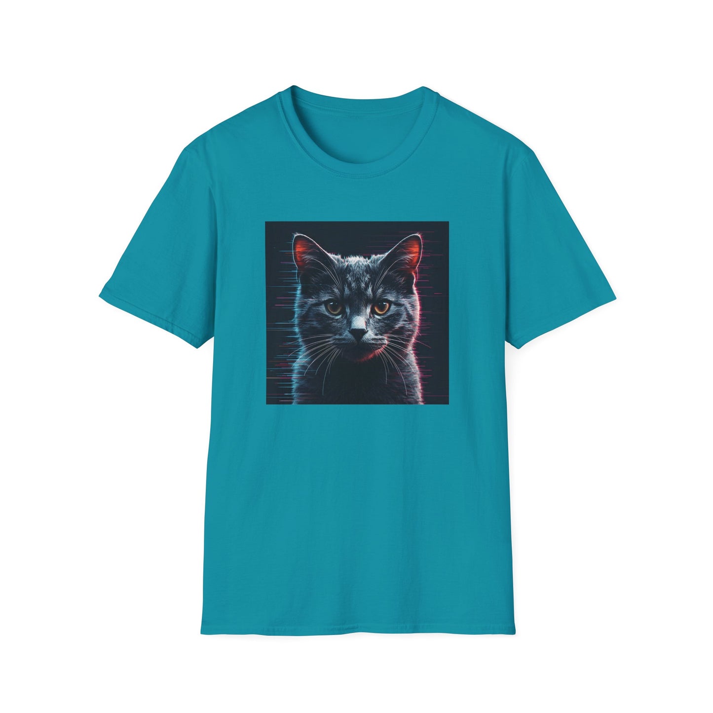 Pixellated Cat - Retro Meow Mode T-Shirt in Tropical Blue