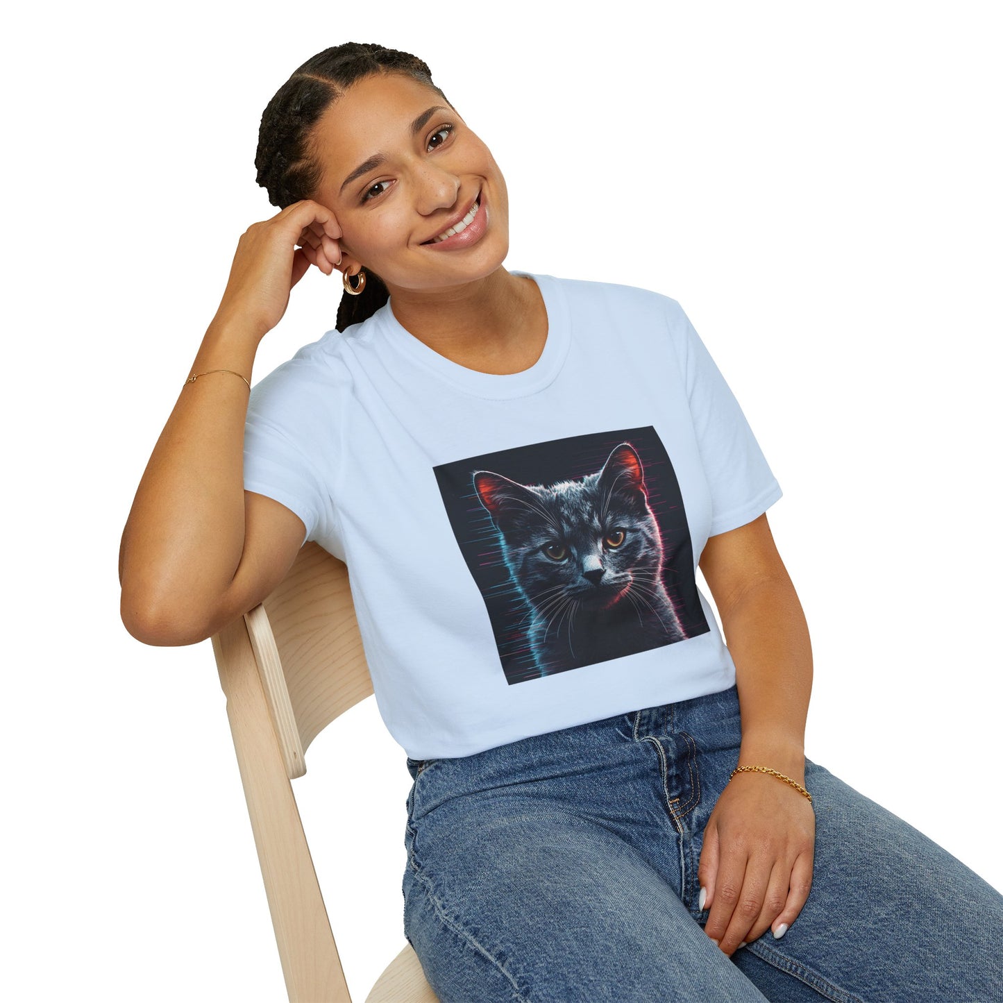 Pixellated Cat - Retro Meow Mode T-Shirt in Light Blue