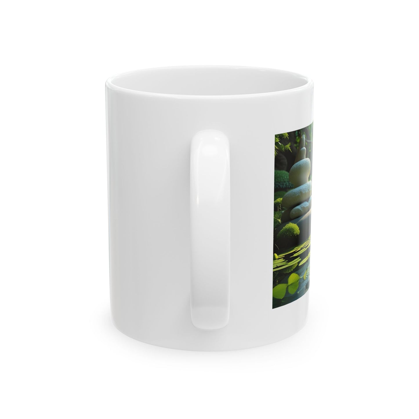 Nature in Balance Ceramic Mug - side view - white mug with serene image