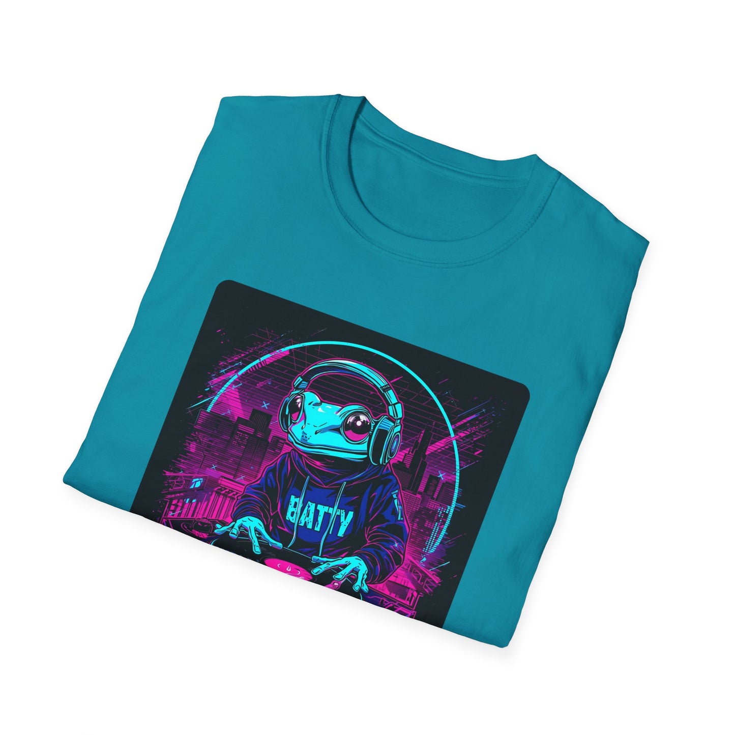 DJ Froggy on the Floor T-Shirt in Tropical Blue - Folded