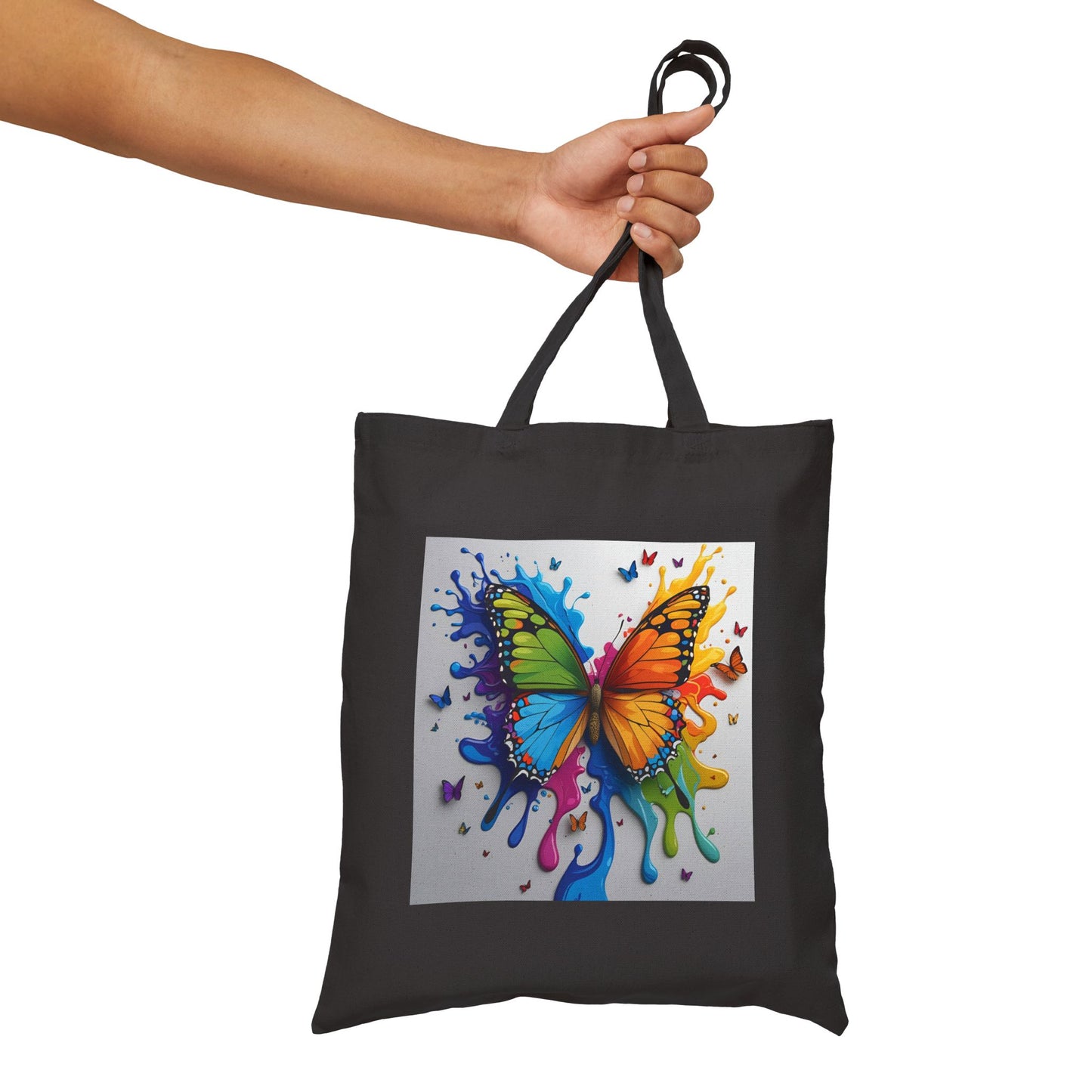 Wings of Colour - Butterfly Canvas Tote Bag in Black