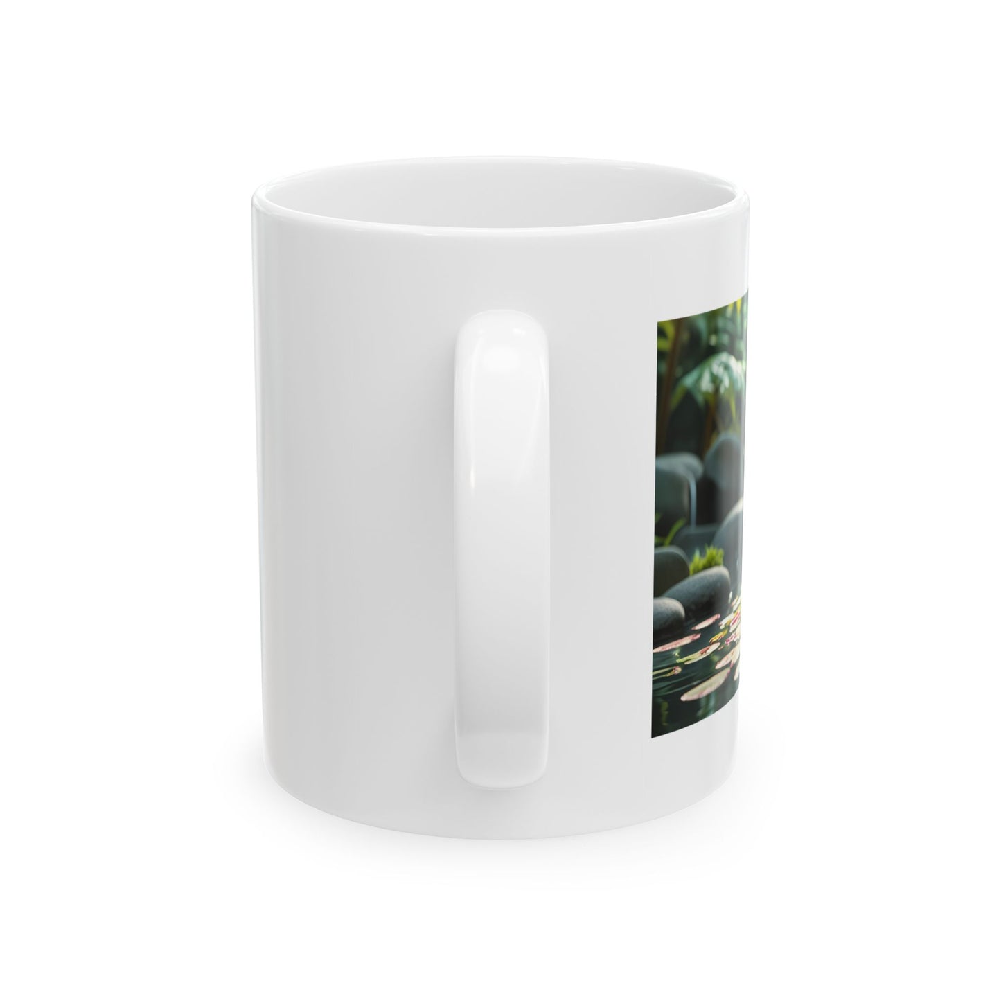 Still Waters – Lotus & Stones Mug - side view - white mug with serene image