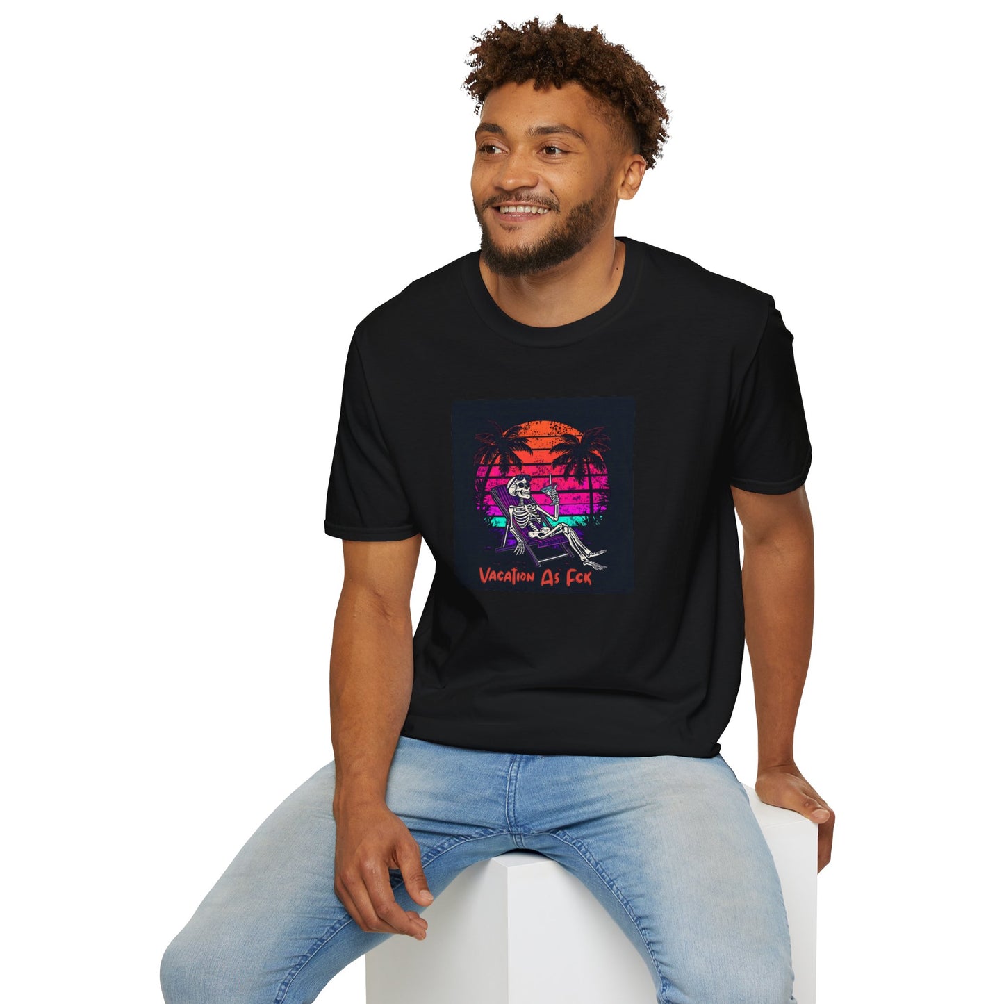Vacation As Fck T-Shirt – Chill Neon Skeleton Beach Tee