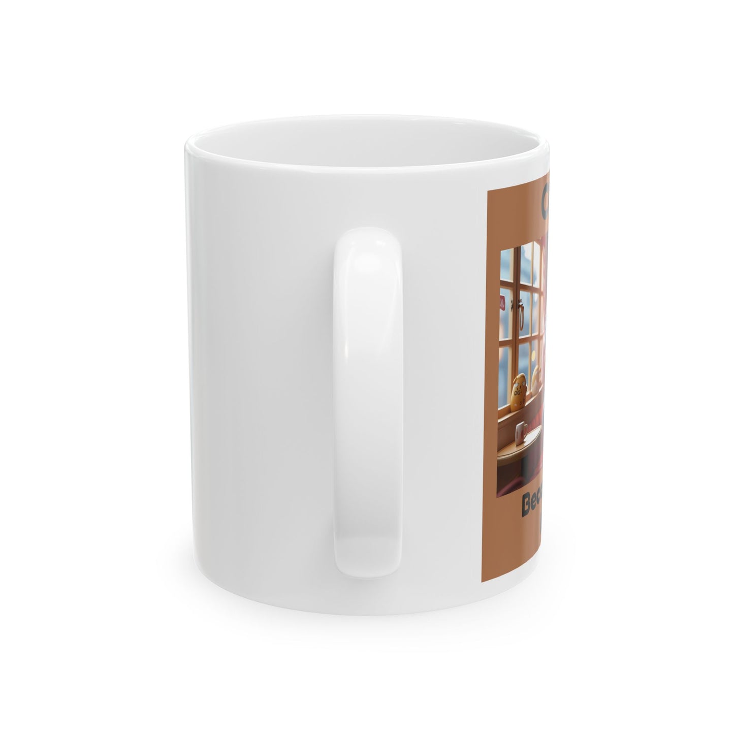 Coffee Because Murder Is Wrong Mug - Side View - White mug with design and text