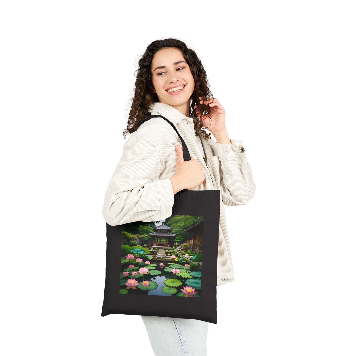 Zen Garden Cotton Canvas Tote Bag in Black